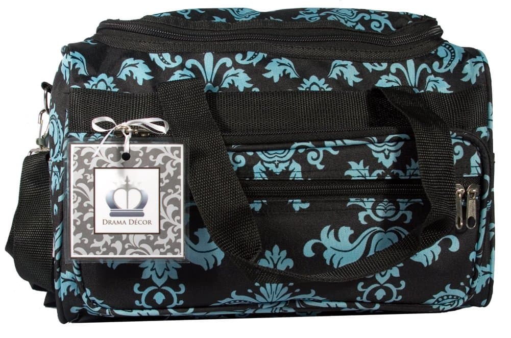 Small 13" Little Girls Damask Print Duffle Dance Cheer Bag Black Blue