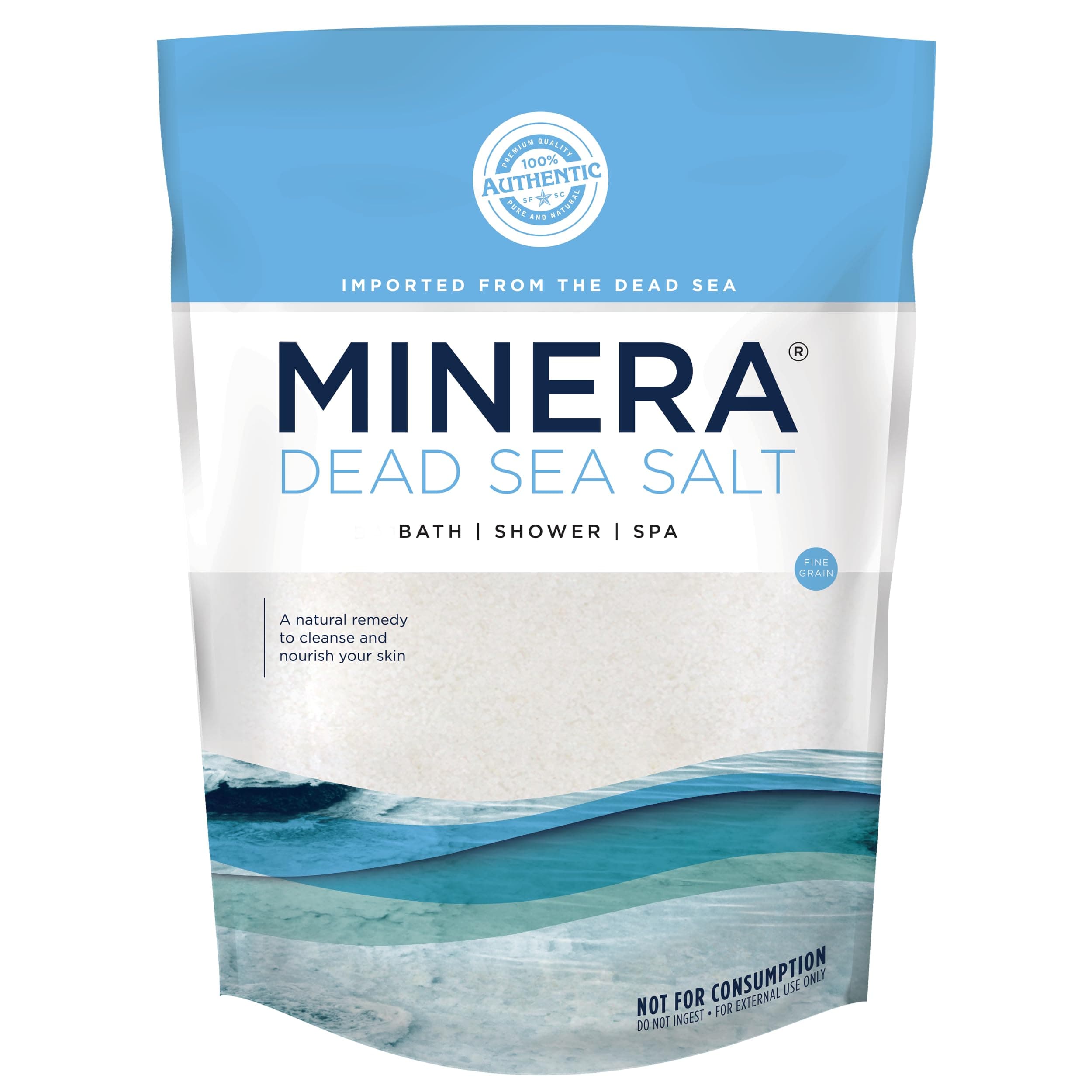 Minera Fine Grain Dead Sea Salt for Bath & Soaking – 19 lbs, Fast-Dissolving, 100% Pure & Natural, Unscented, Skin-Nourishing Bulk Sea Salt