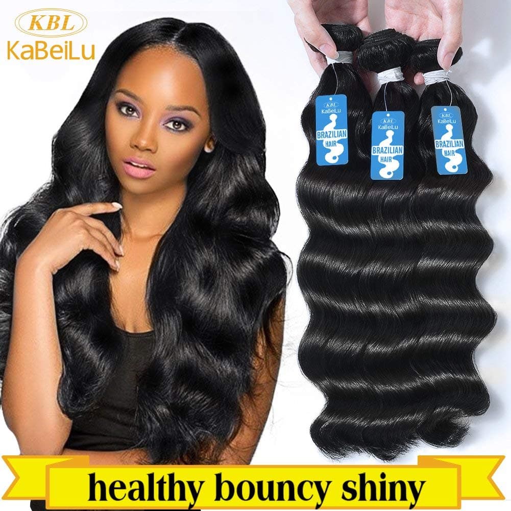 KBL 100% Virgin Human Hair Extensions - Brazilian Loose Wave - 3 Bundles w/Free Gift, 300 Grams Total