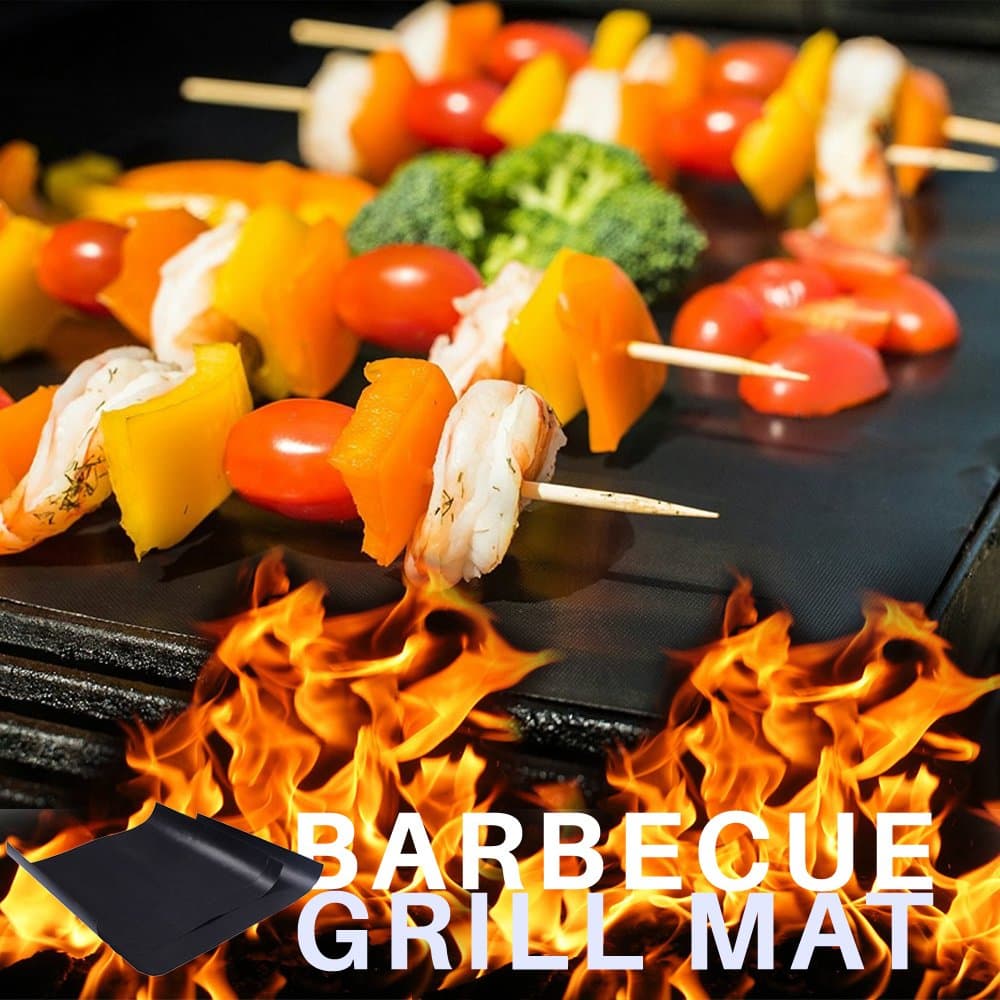 Top Grill Mats | Non-Stick and Fire Resistant BBQ Grilling Sheet for Hot Barbecue Season | Set of 3 Pieces 13" x 15.7” Fiberglass Coating Mat | Black | 619