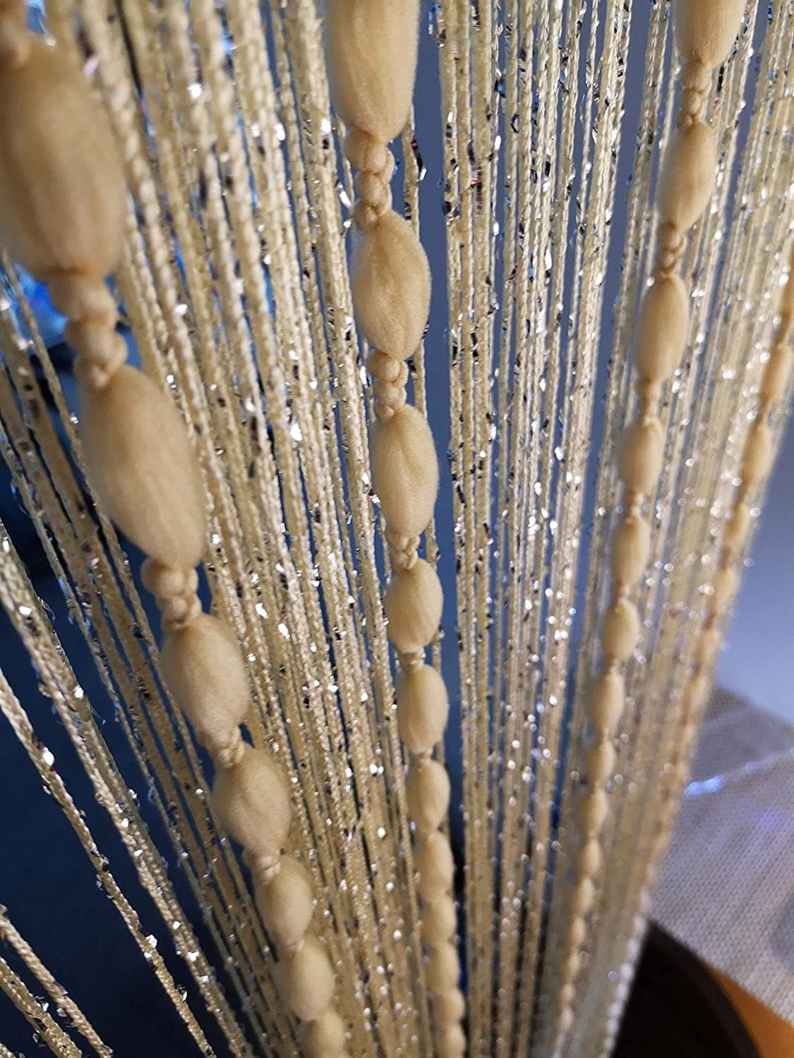 Hysenm Door String 39x79 Inch Curtains Beige Panel Soft Balls Romantic Glitter Fringe Room Divider Home Décor Wedding Girls Bedroom Window Living Room Backdrop Party Doorways Closet Doors, Beige