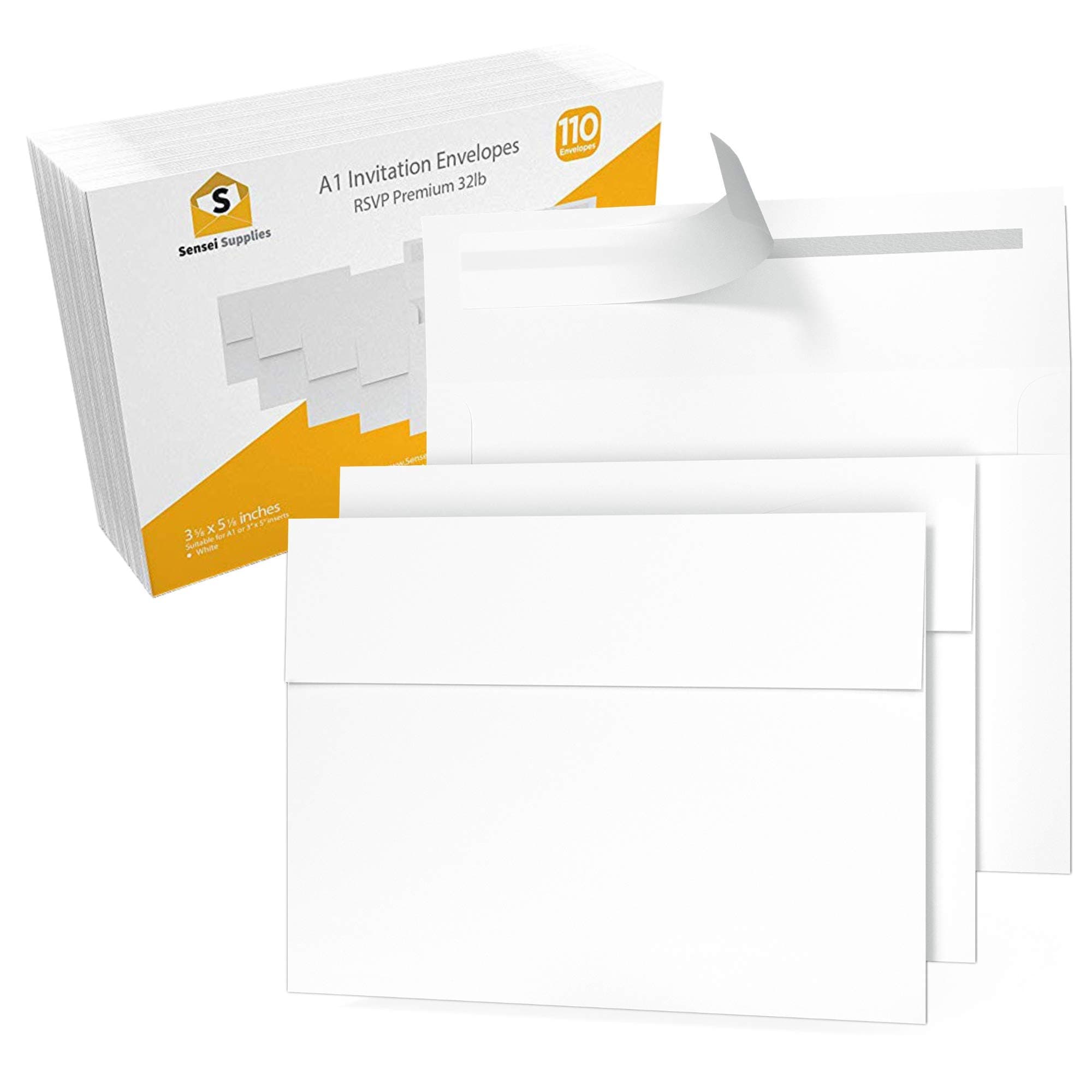 110 3.5x5 White RSVP Small Envelopes - A1 - For Weddings Response Cards, Baby Showers, Thank You Notes, Photos and any 3” x 5” inserts (3 5/8 x 5 1/8 inches) - W/Peel, Press & Self Seal - Square Flap