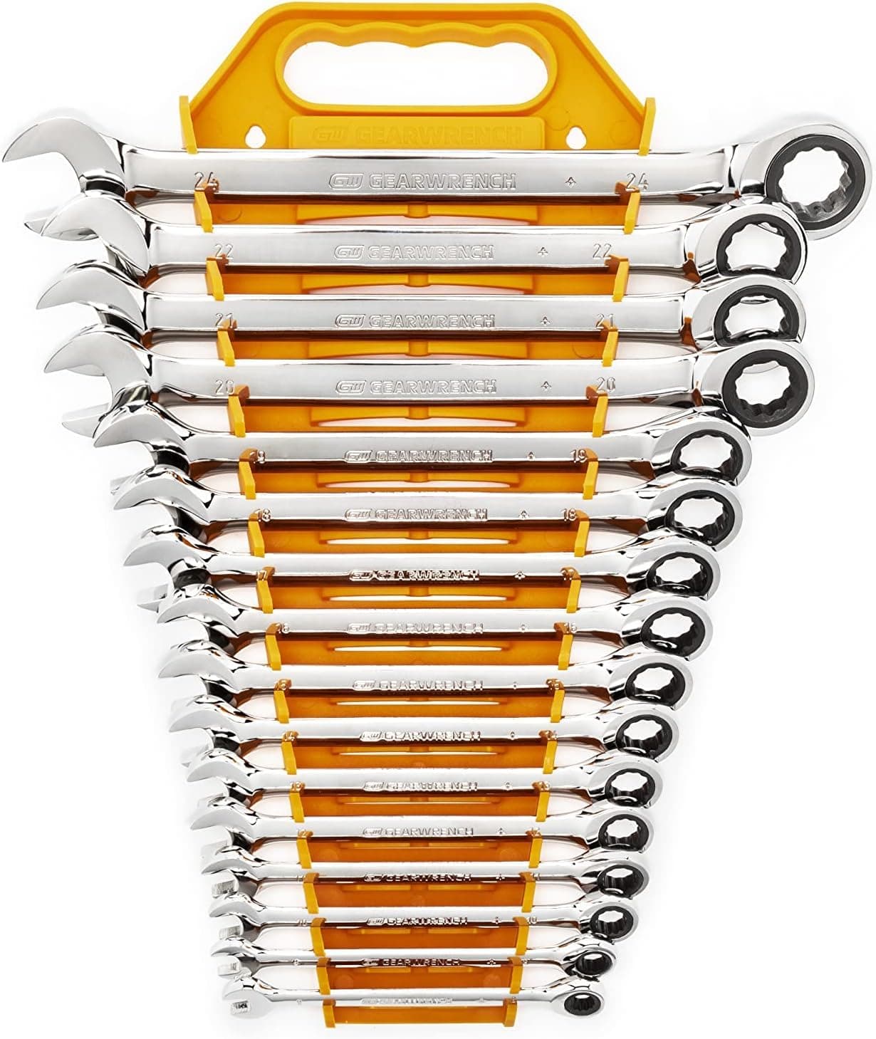 16 Pc. Ratcheting Combination Wrench Set with Tray, Metric - 9416