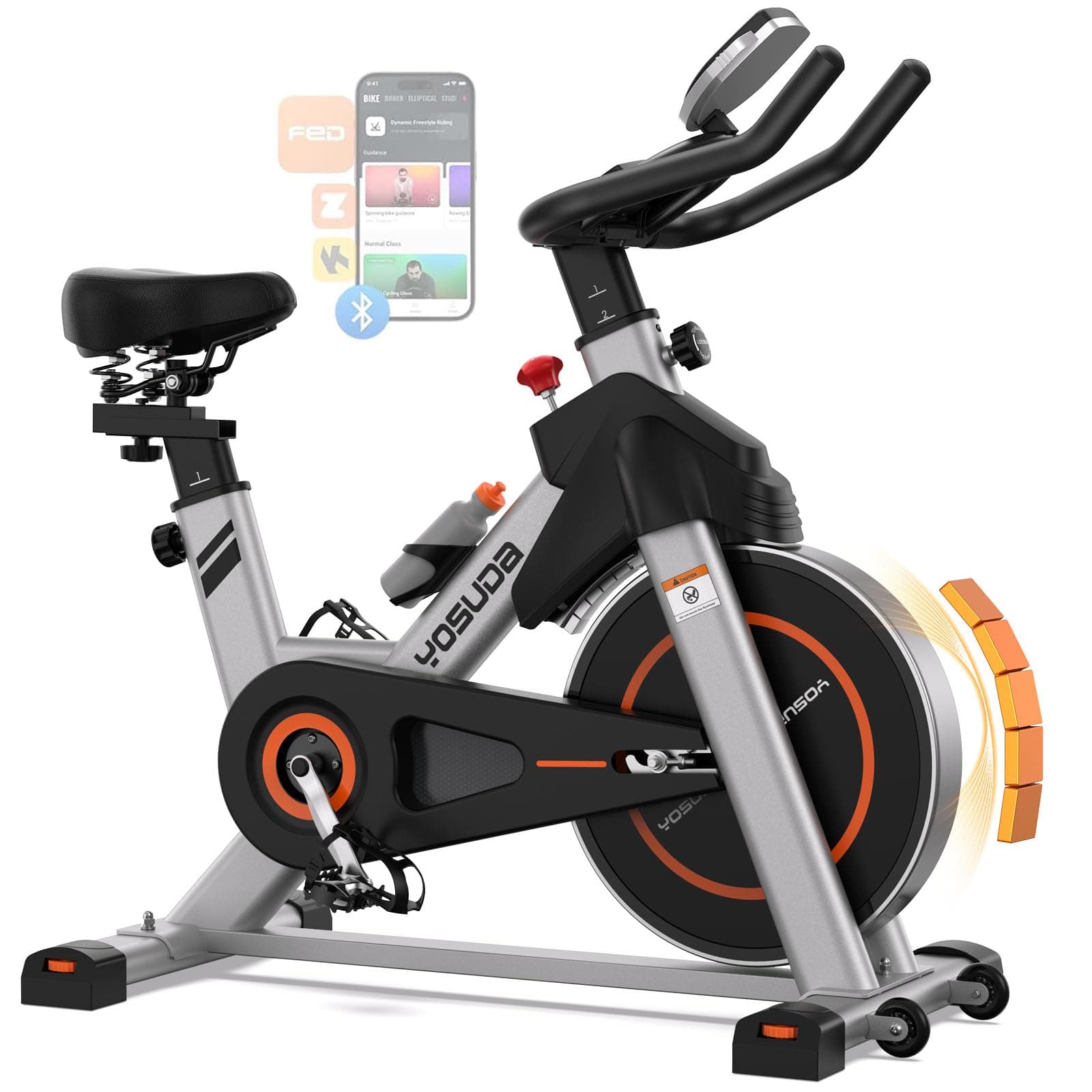 YOSUDA Exercise Bike, Brake Pad Stationary Bike for Home with Exclusive App, Magnetic Indoor Cycling Bike with 350 lb Weight Capacity, Low Noise, Tablet Holder and Fitness Courses for Weight Loss
