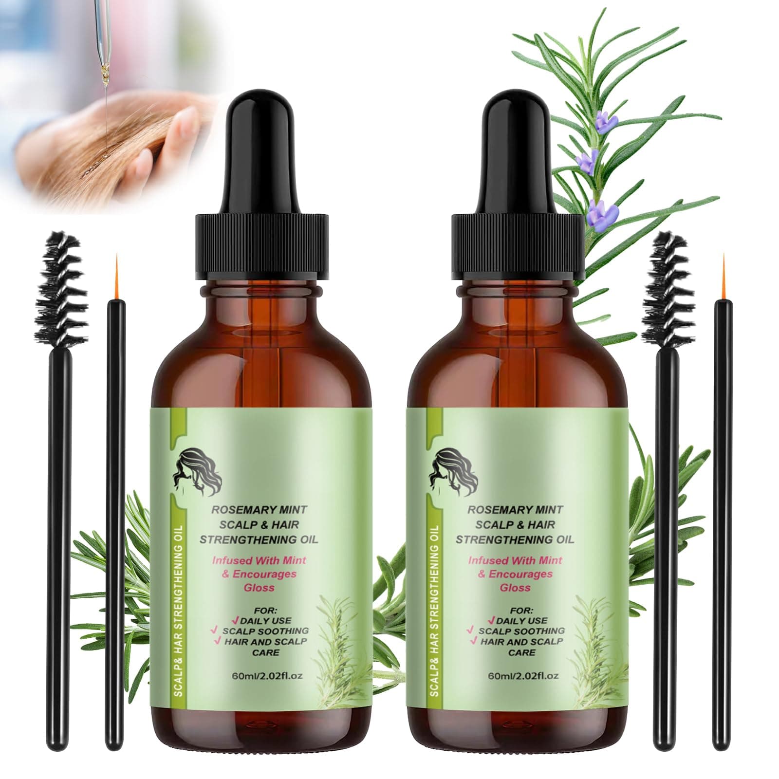Xumann2pc Organic Rosemary Essential Oil for Hair Growth, Rose Rosmarin Oil Hair Growth, Rosemary Mint Scalp & Hair Strengthening Oil with Applicator