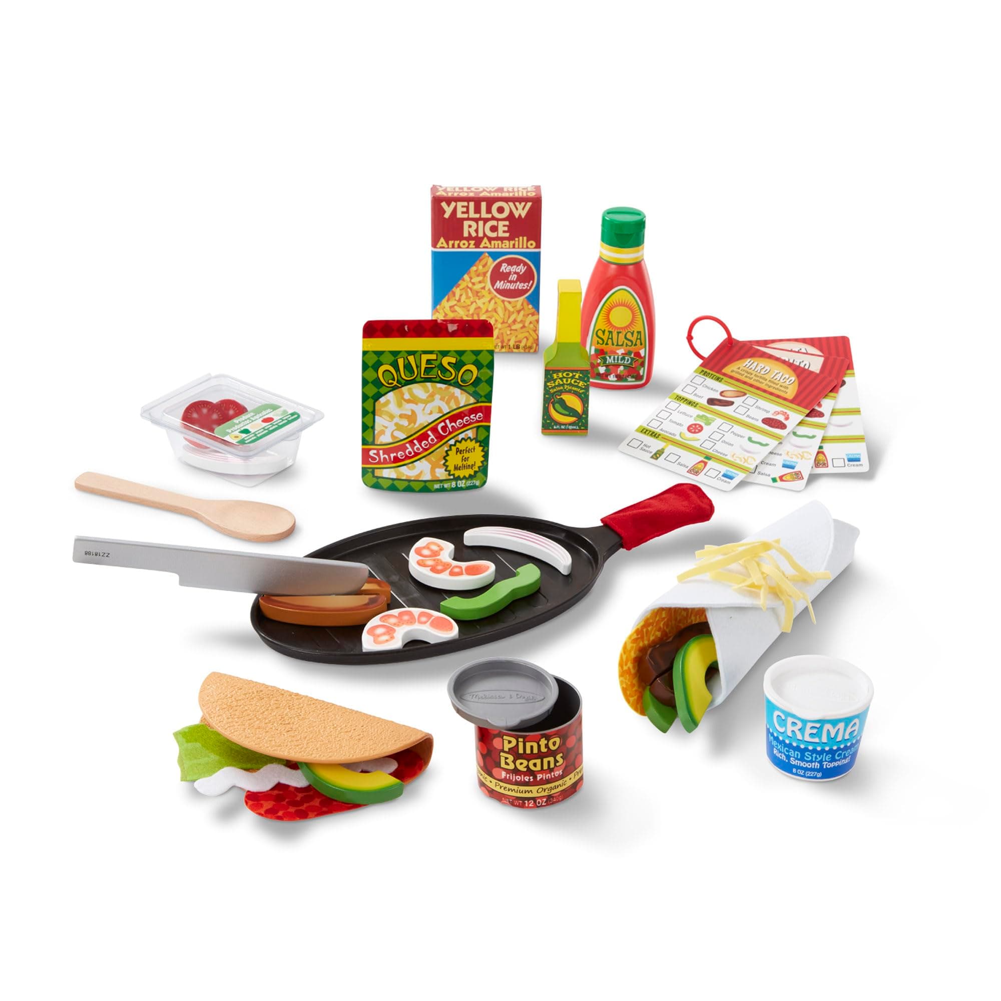 Fill & Fold Taco & Tortilla Set, 43 Pieces – Sliceable Wooden Mexican Play Food, Skillet, and More - FSC Certified