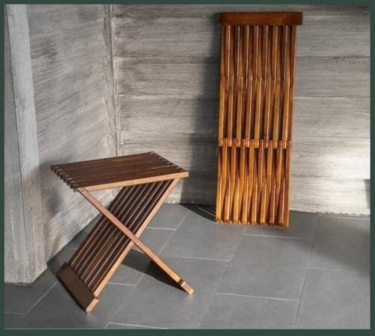 Teak Shower Stool - 17" Folding Seat, Waterproof Bench for Bath, Sauna, Spa - Mantis Chair, Fully Assembled