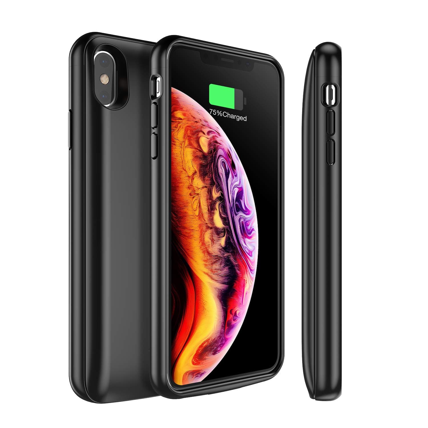 [Upgraded] iPhone Xs Max Battery Case Support Headphones, 5000mAh Portable Charger Case Rechargeable Extended Battery Pack Protective Charging Case Compatible iPhone Xs Max(6.5 Inch)- Black