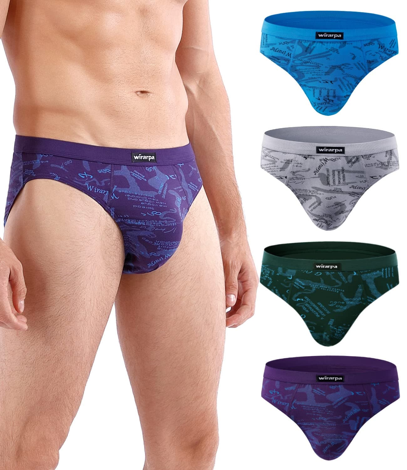 wirarpaMen's Modal Briefs Underwear Soft Microfibre Underpants No Front Silky Touch Slips Covered Waistband Multipack