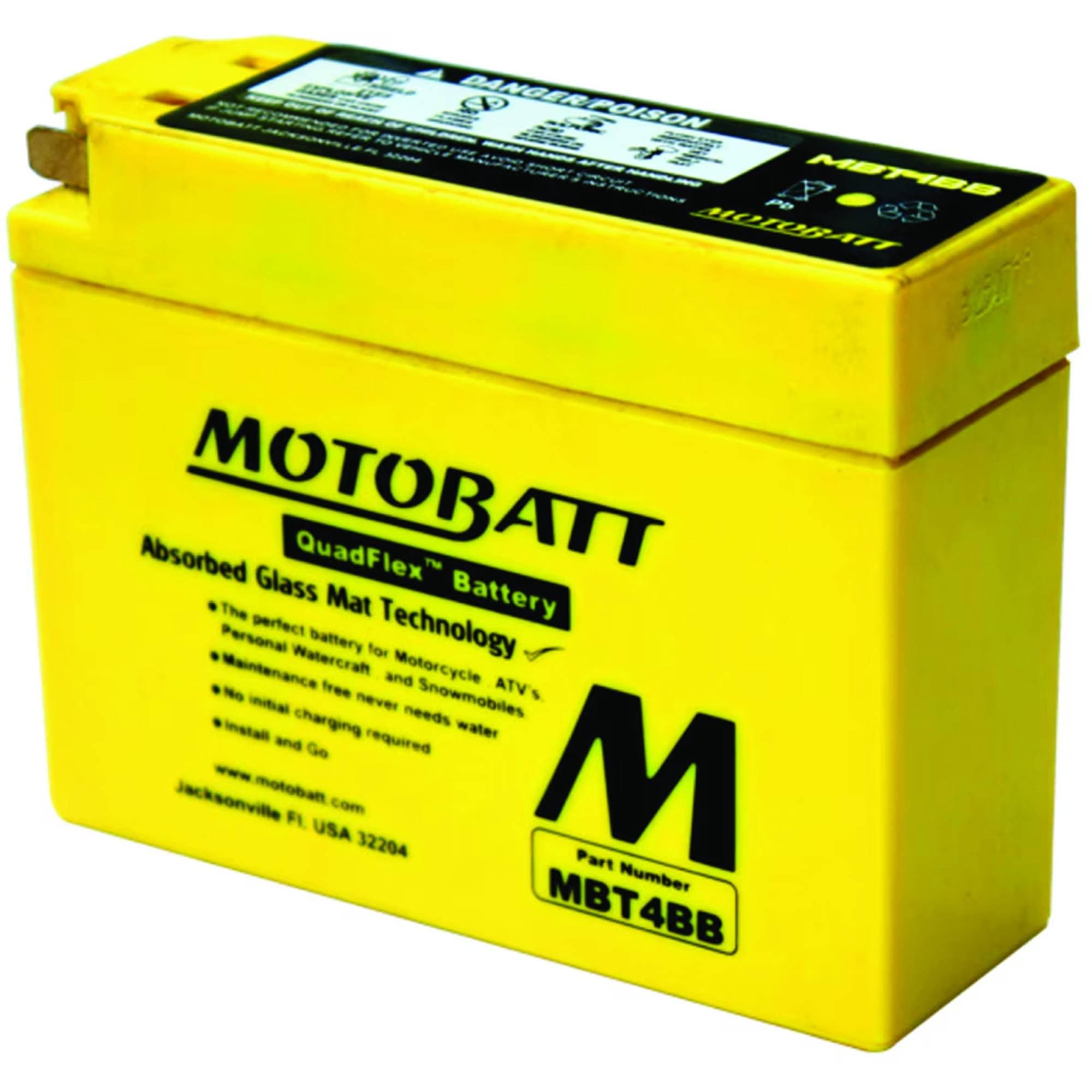 MBT4BB New Battery For Motobatt 2.5Ah, Suzuki Dr-Z70 2008 2009, Yam00 2001-2009, Sr400 (Fi) 2010-2013, Ttr110E Electric Start 2008-2014 YT4B-BS Large