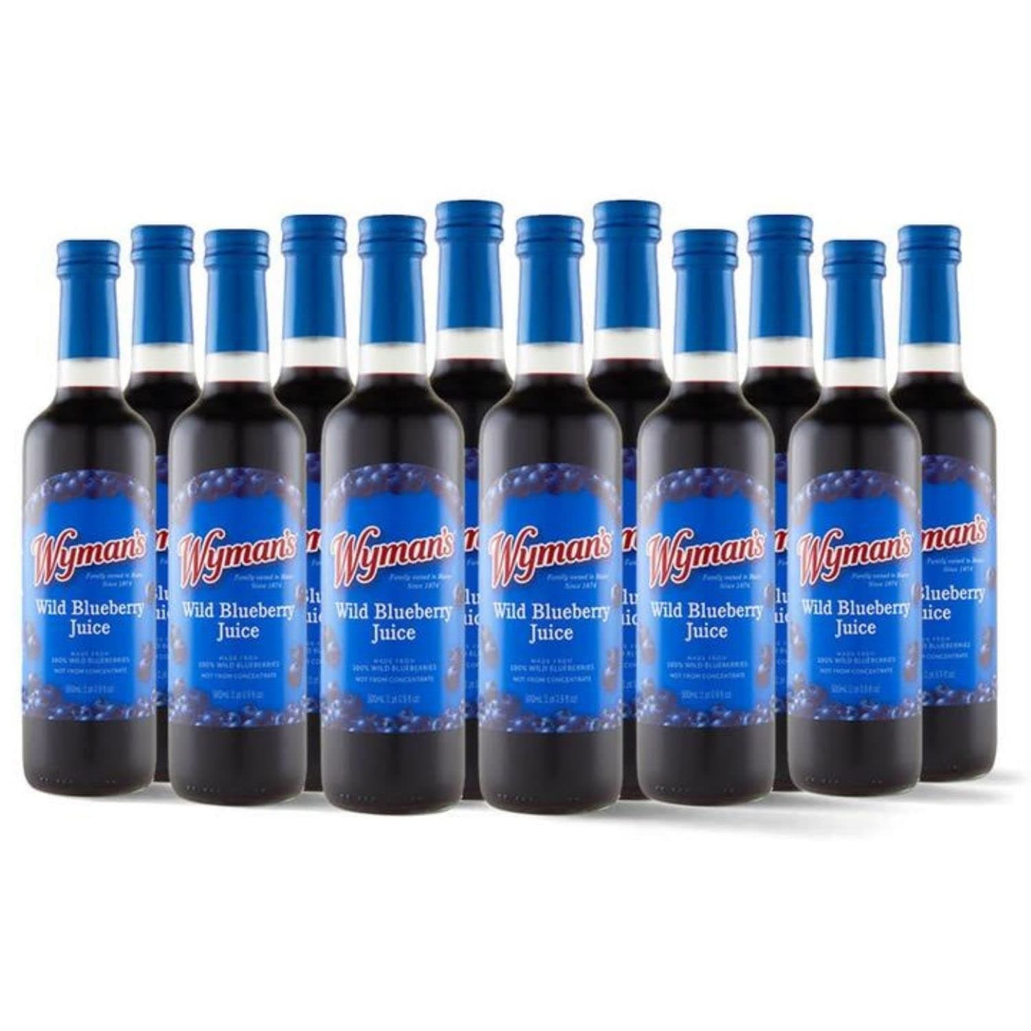 - Wyman's Wild Blueberry Juice, 100% Juice, No Sugar Added, Not From Concentrate, Glass Bottled, 500mL (12 Pack)