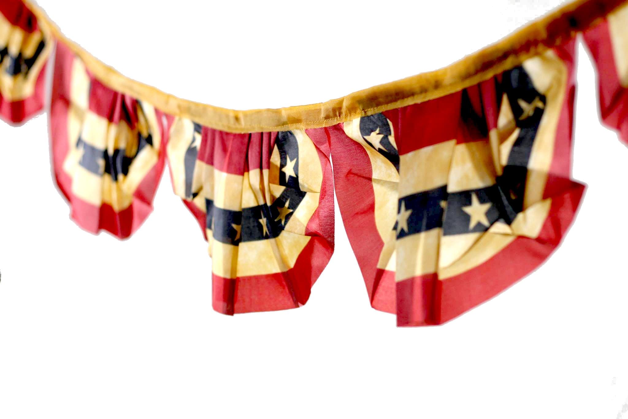 American Flag Bunting Garland 72" Long Poly Fabric (Stained)