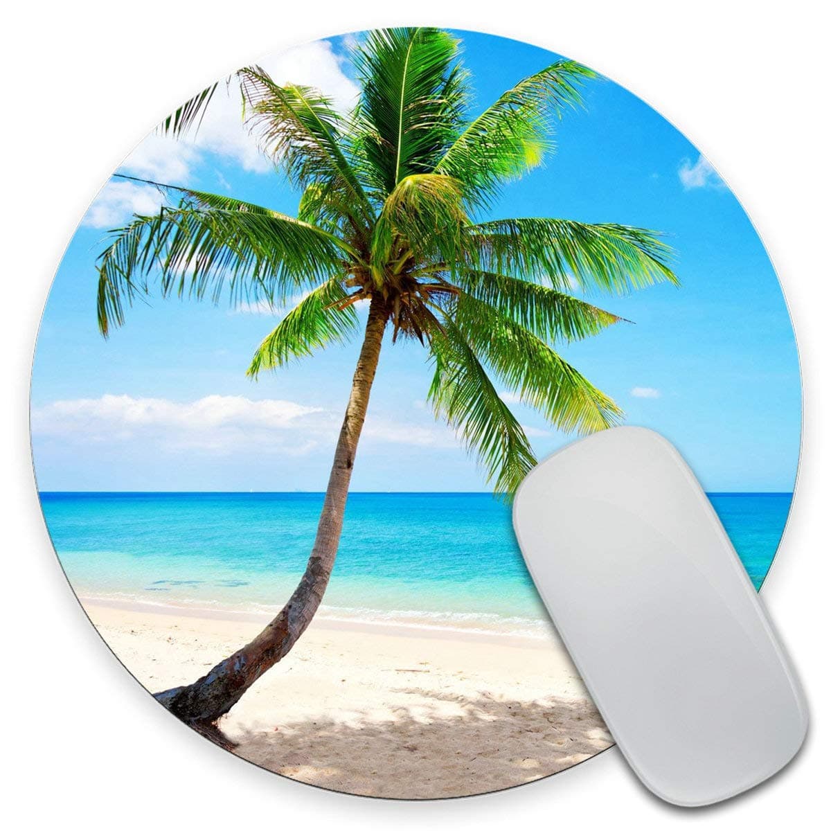 Beach Seaside Palm Tree Blue Sea and Sky Mousepad - Mat - Round Mouse pad - Beautiful Design - Mouse pad Co worker Present 7.9 x 7.9 x 0.12 Inch