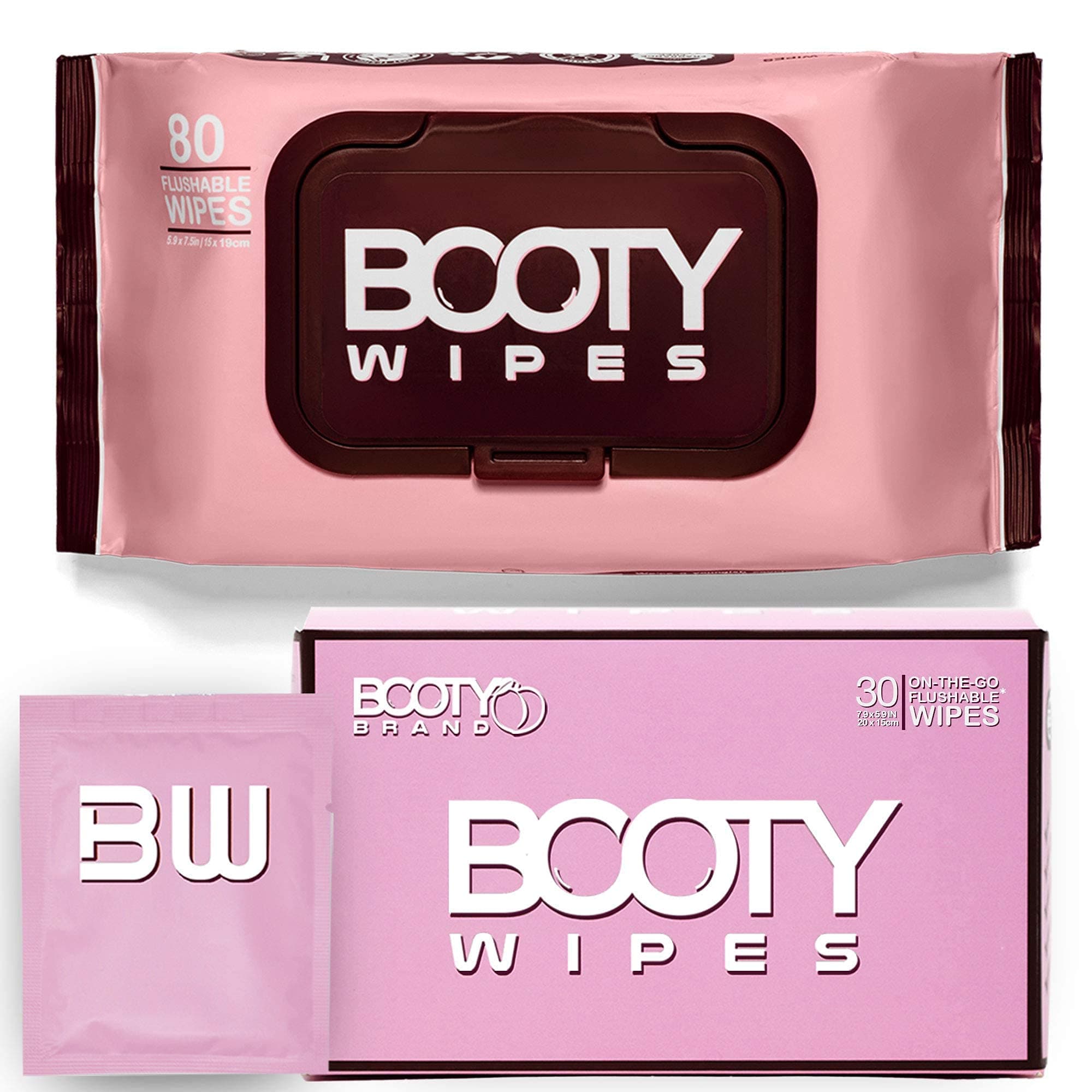 BOOTY WIPESfor Women Combo | 80 Flushable Wipes (1 Flip-Top Packs of 80 Flushable Wipes) | 30 On the Go Flushable Wipes for Travel