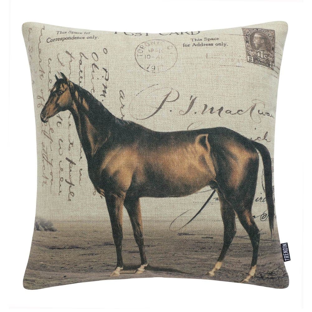 TRENDIN Farmhouse Horse Square Pillow Cover 18x18 Inch Decorative Throw Pillowcase, Farmhouse Horse PL229TR