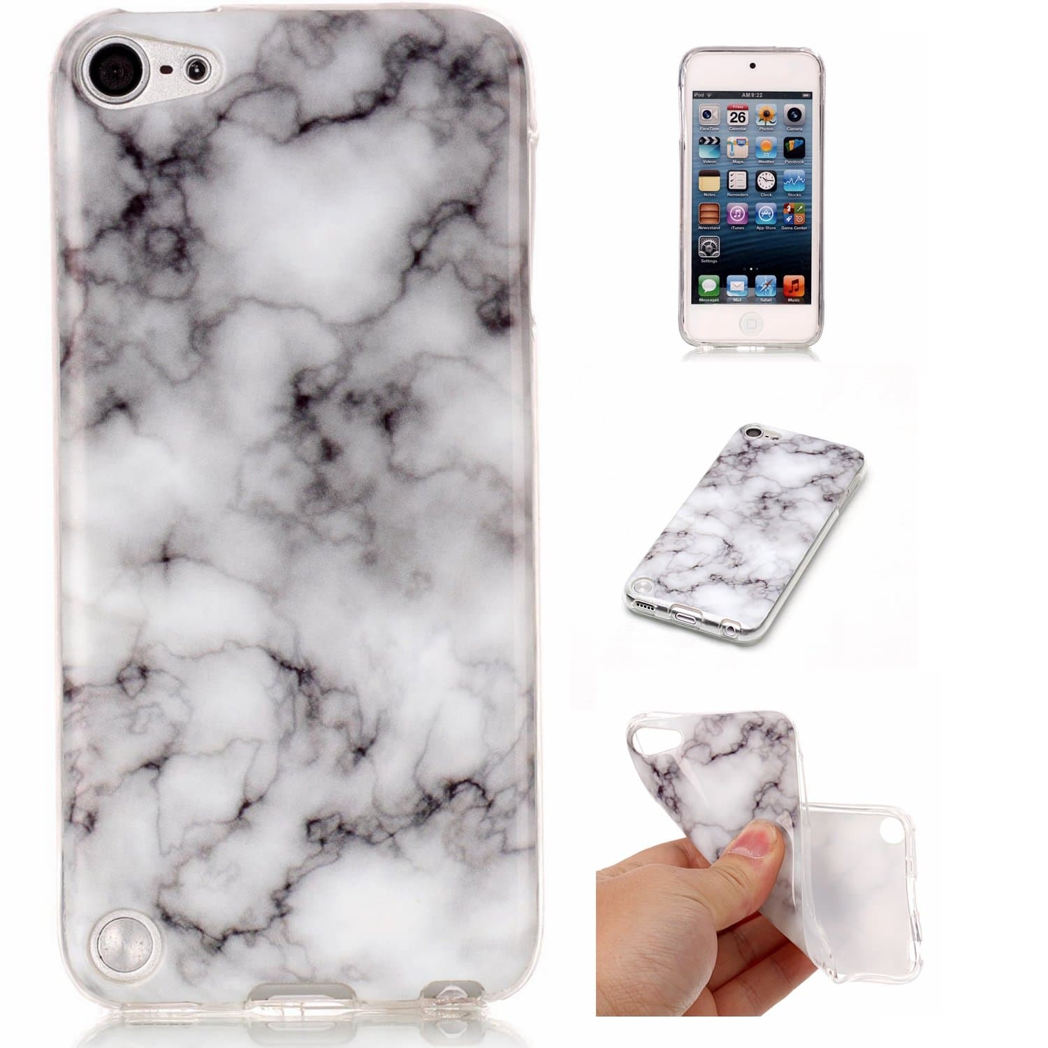 iPod Touch 6 Case,iPod 6 Cases, Glossy Marble Pattern Slim Hard Soft Silicone Back Case Cover Fit for Apple iPod Touch 5 6th (White&Black)