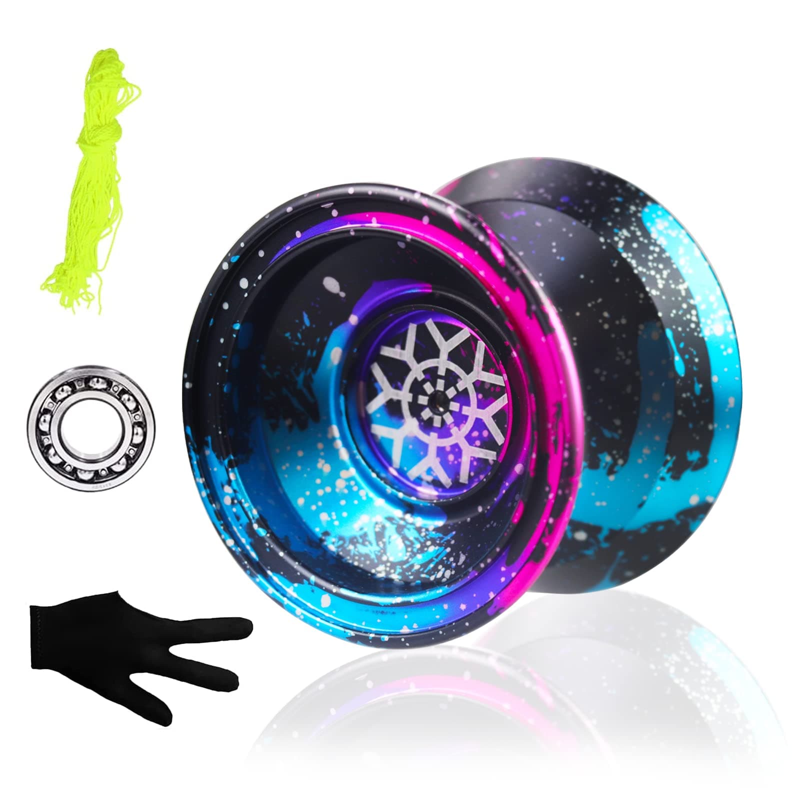 Responsive Yoyos Beginners Auto Return Yo Yo, Professional Alloy Aluminum Yoyo Ball Unresponsive Bearing for Beginner and Intermediate Yoyo Players for String Tricks, Glove and 5 Strings，SR-Y01