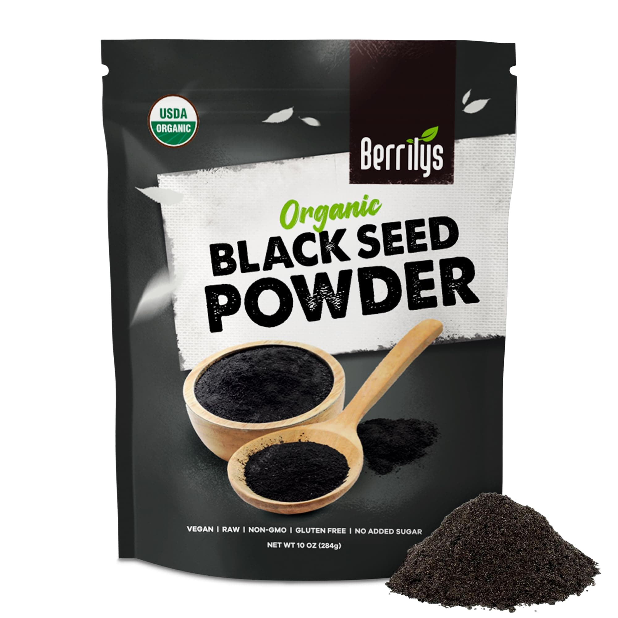 Berrilys Organic Black Cumin Seed Powder, 284 gr - Pure Organic Nigella Sativa, Black Cumin Seed Powder for Wellness & Holistic Health Benefits