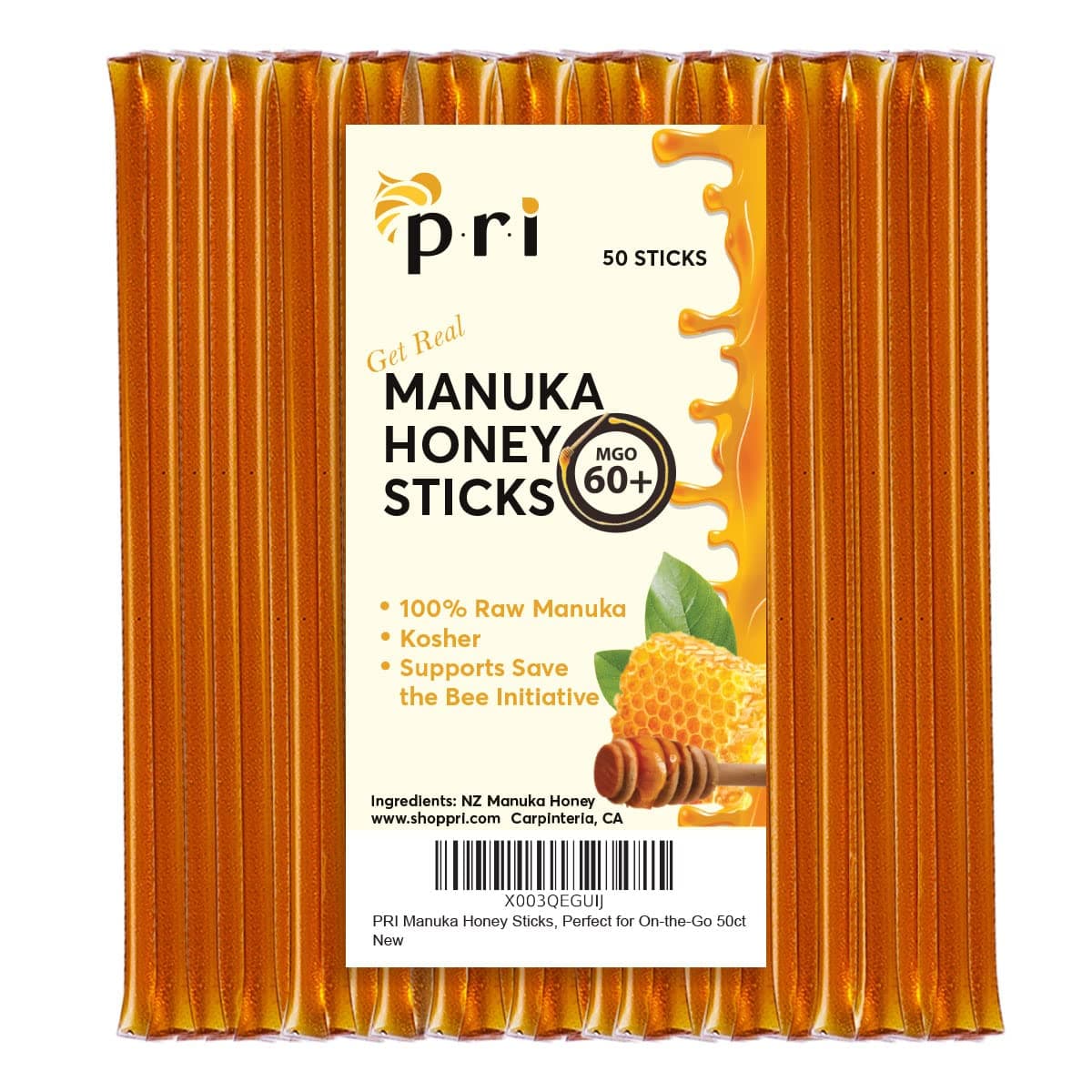 Manuka Honey Sticks, Certified MGO 60+, Raw New Zealand Manuka Honey, Perfect for On-the-Go, 50 count