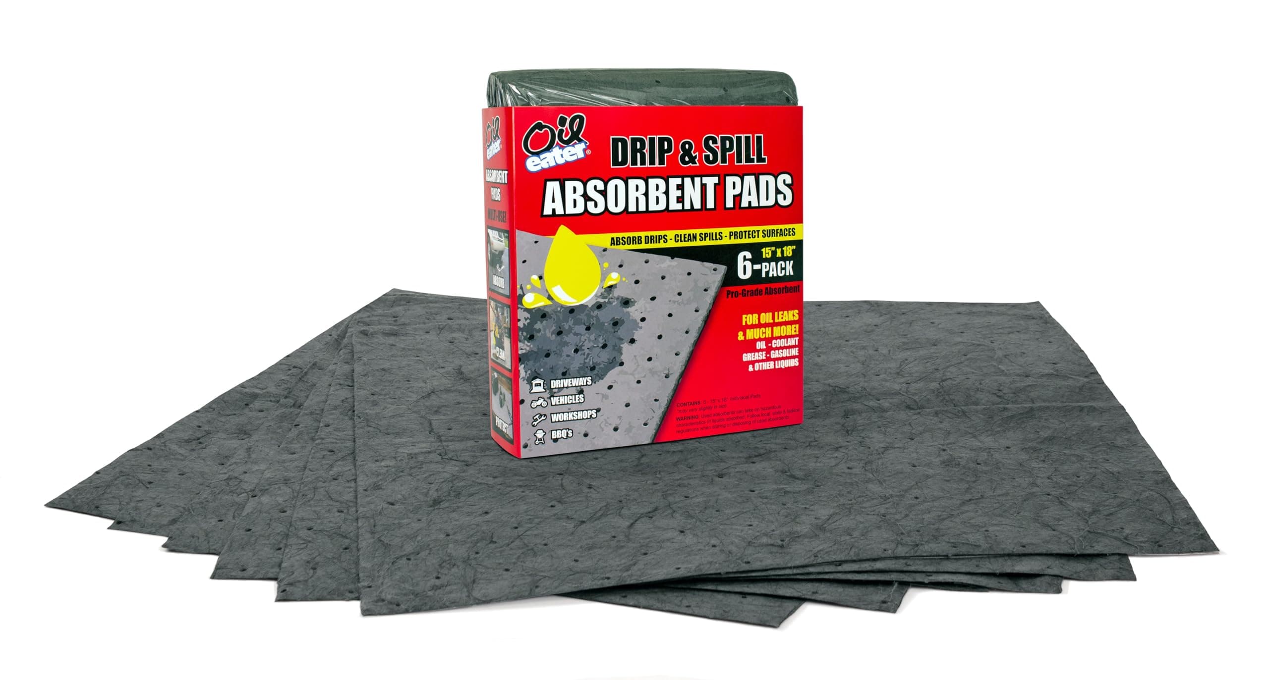Drip & Spill Universal Pads - for Oil Grease Fluids - Car Motorcycle and Tools - 6 Pack