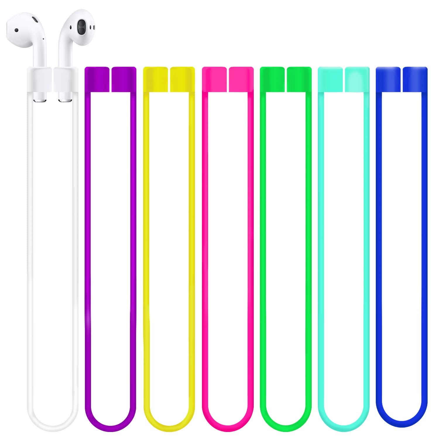 ABCOOL Compatible with Anti-Lost Straps Accessory AirPods 1 2 Pro - 7 PCS Colorful Assorted Strings, Soft Sport Tether Lanyard, Running Silicone Wire Cable Connector, Silica Gel Neck Rope Cord