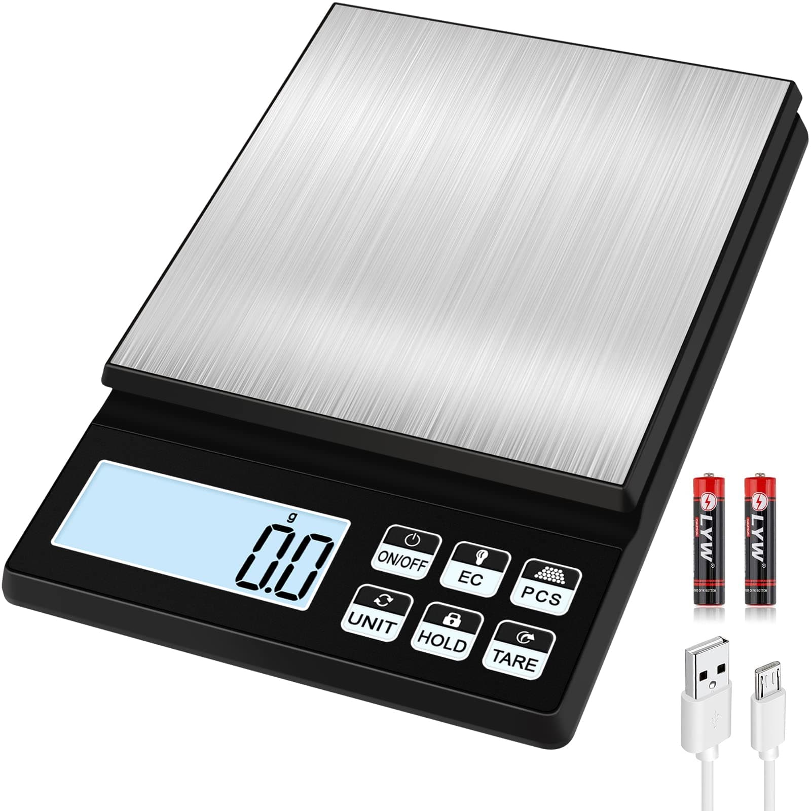 Rechargeable Digital Kitchen Scale, [5kg/0.1g] Diyife Food Scale, High Precision Digital Scale with LCD Display, Tare, PCS Counting, Stainless Steel Platform for Food, Jewelry, Medicine