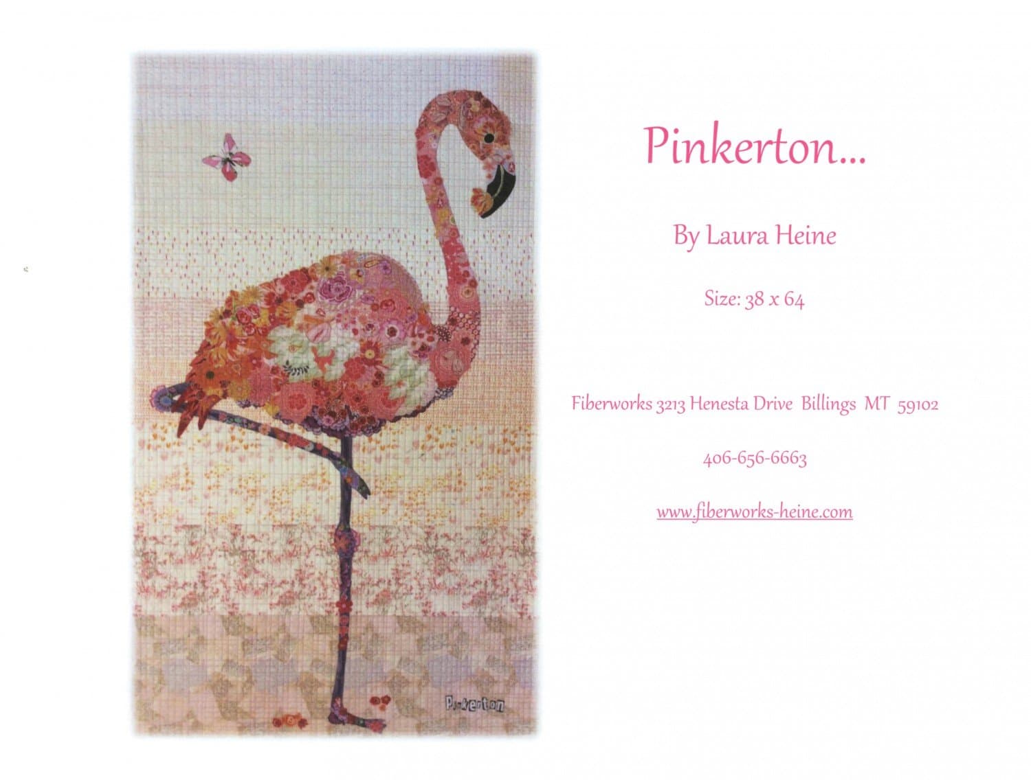Pinkerton Flamingo Collage Applique Quilt Pattern by Laura Heine from Fiberworks Inc. 38" x 64"