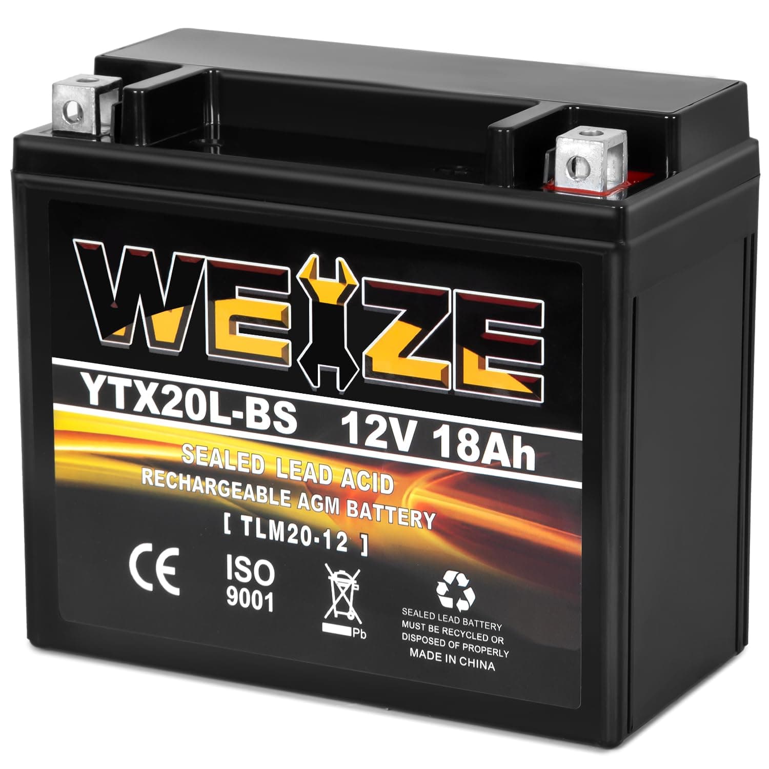 Weize YTX20L-BS High Performance Power Sports- Maintenance Free - Sealed AGM Battery ETX20L BS For Motorcycle ATV UTV snowmobile