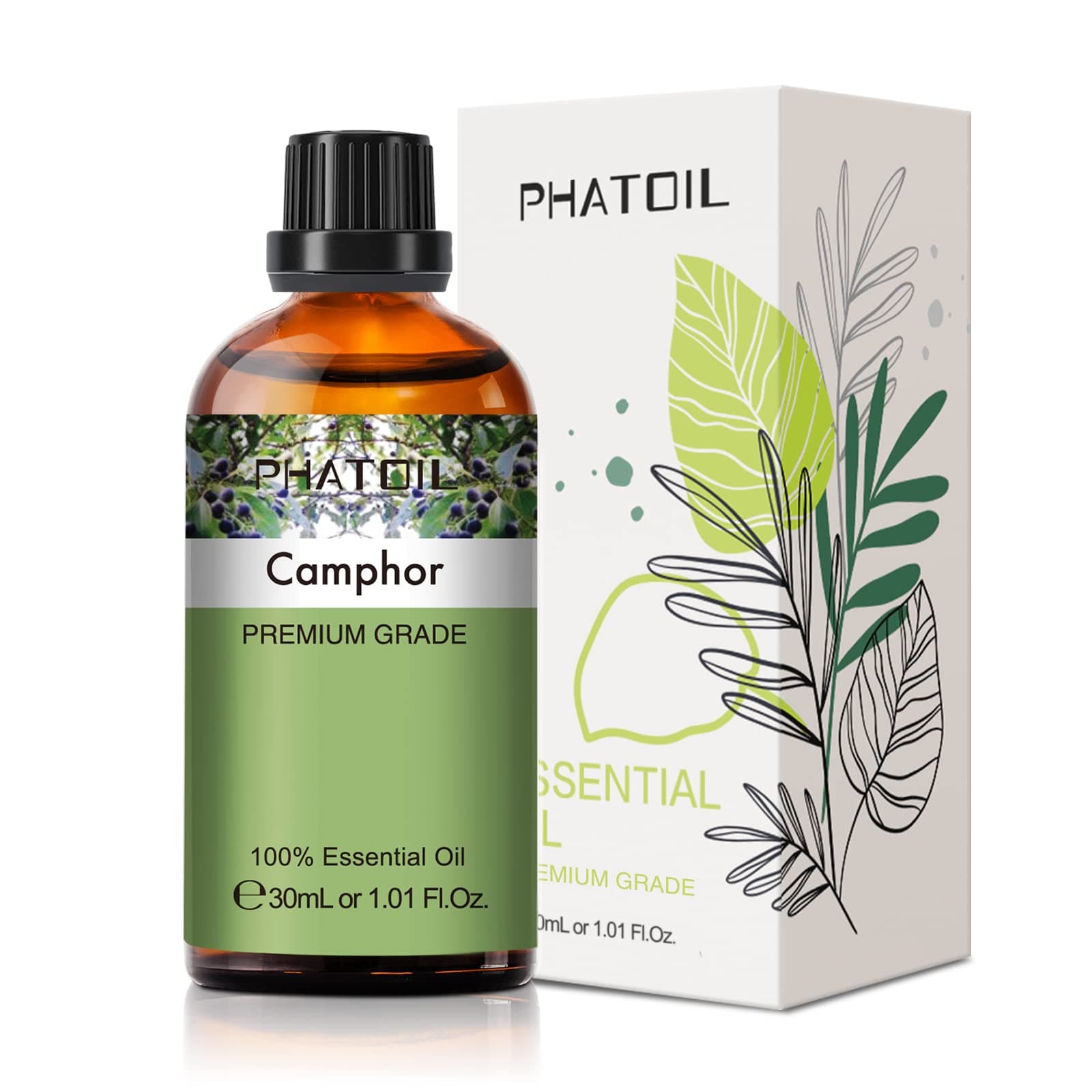 Camphor Essential Oil, 1.01Fl.Oz (30ML) PHATOIL Pure Essential Oil Singles for Aromatherapy Diffusers, Humidifiers, Great for DIY Candle and Soap Making, Gift for Friend