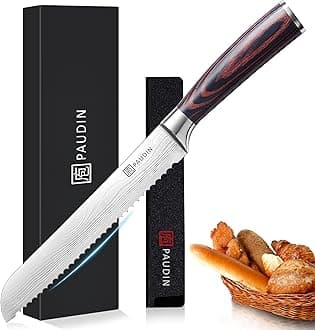 PAUDIN Bread Knife, 8 inch Serrated Knife with German Stainless Steel for Efficient Slicing Sourdough Bread, Bagels, Cake, Gift Box for Family & Restaurant