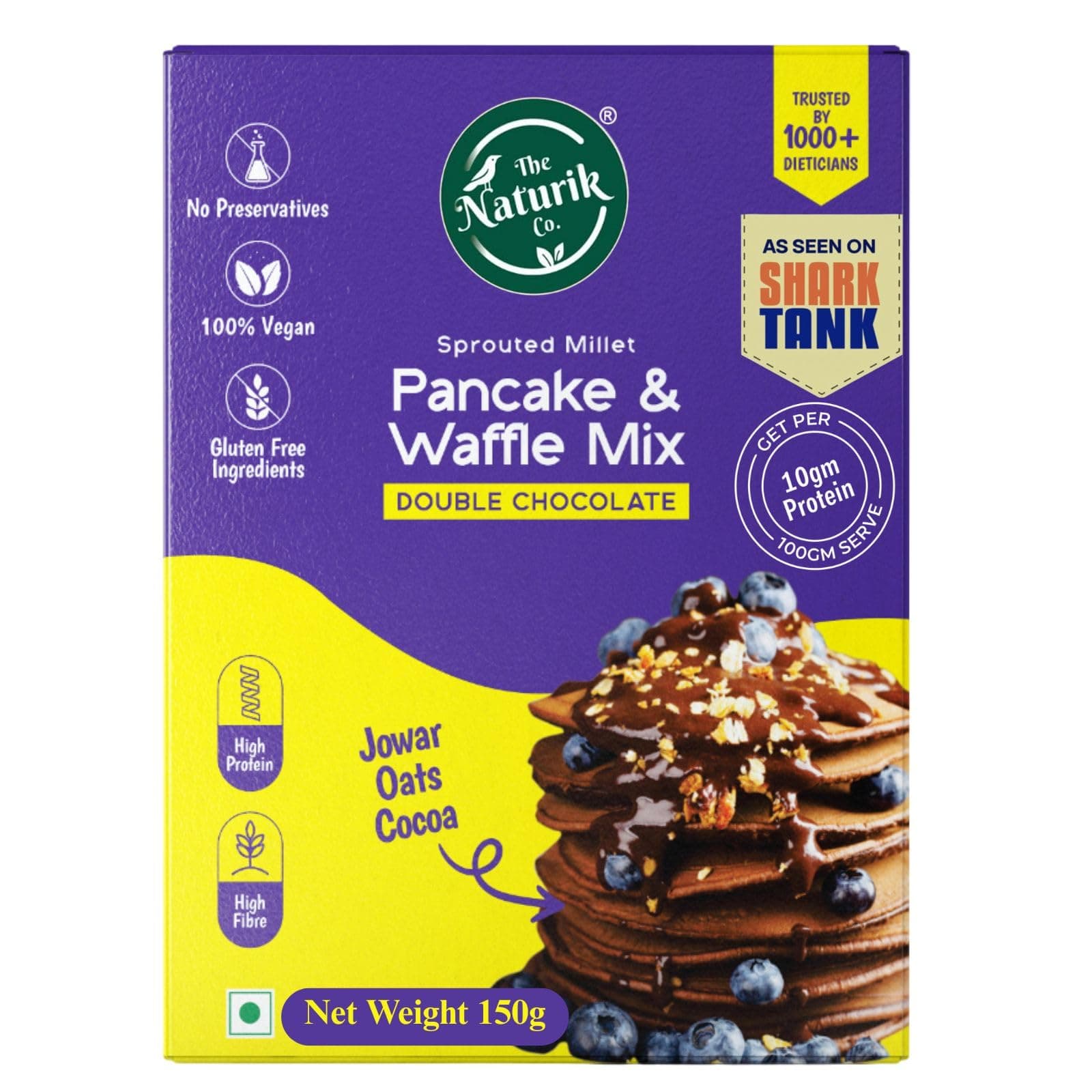 Millet Pancake & Waffle Mix (No Sugar No Maida) with Double Chocolate | 150g | No Preservatives, High Protein & Fiber | As Seen on Shark Tank