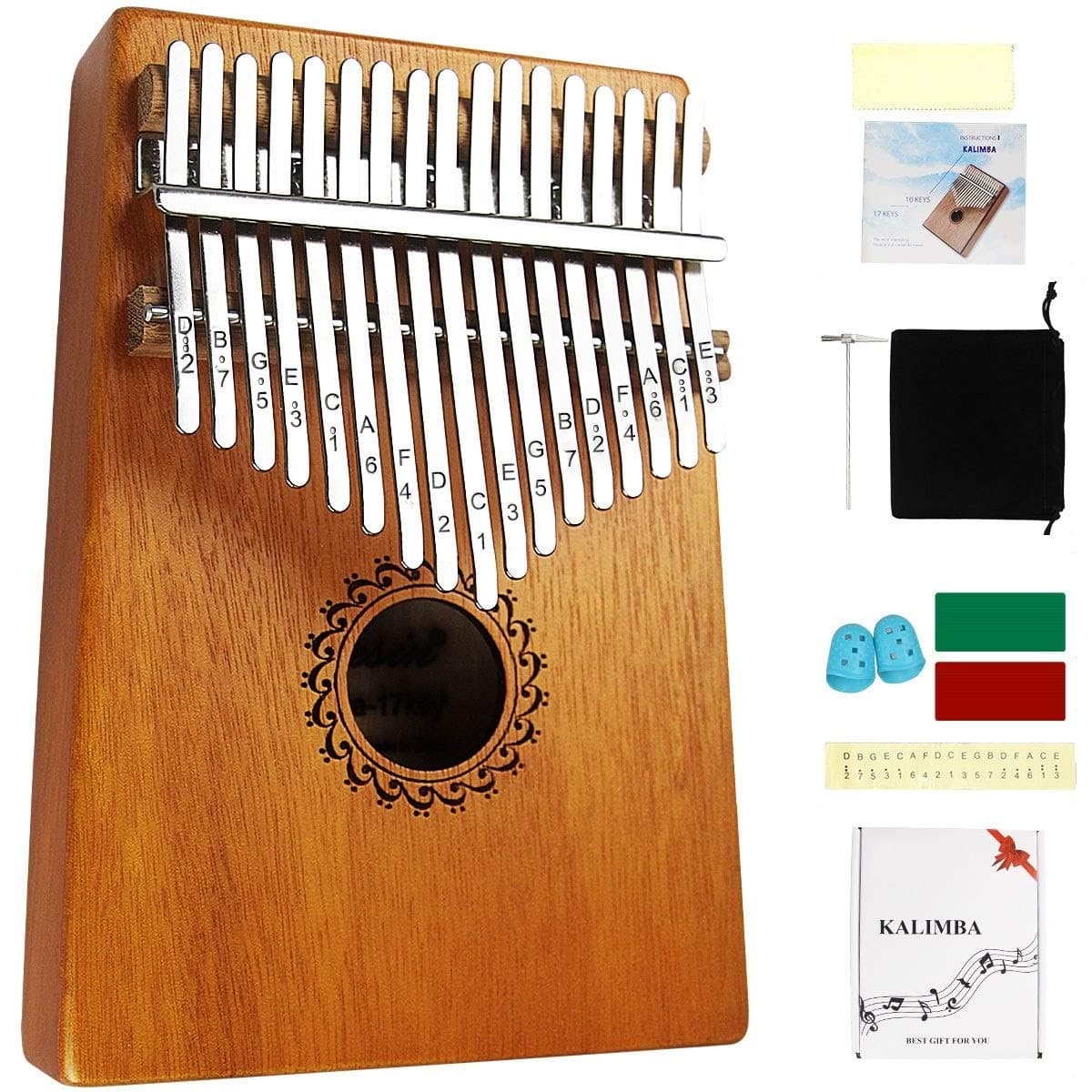 Kalimba Thumb Piano 17 Keys with mahogany Wood Portable Mbira Finger Piano Gifts for Kids and piano Beginners Professional （Matte brown）