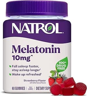 Natrol 10mg Melatonin Gummies, Sleep Support for Adults, Melatonin Supplements for Sleeping, 60 Strawberry-Flavored Gummies, 30 Day Supply