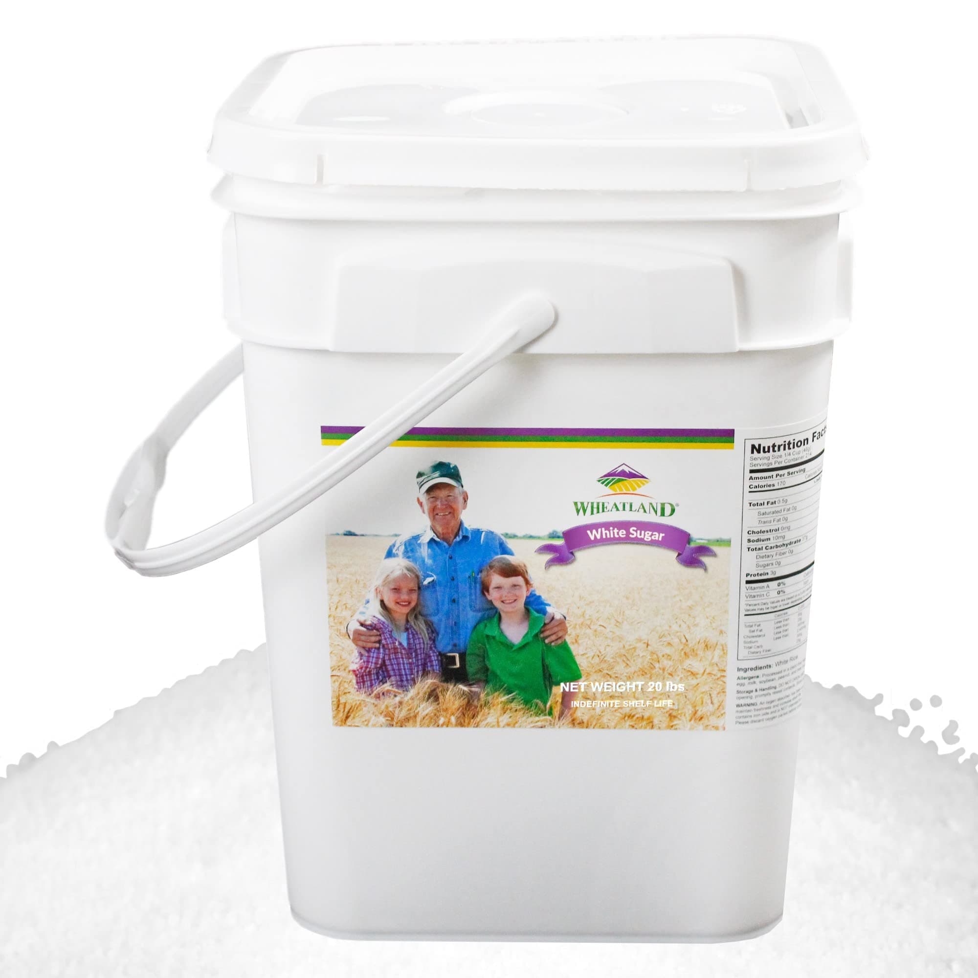 White Sugar • Delicious • USA grown • 20 lbs Bulk • Mylar and Bucket Provide 25 Year Shelf Life • Emergency Food Storage • High Trust Seller • 40 Year Legacy of Prepping