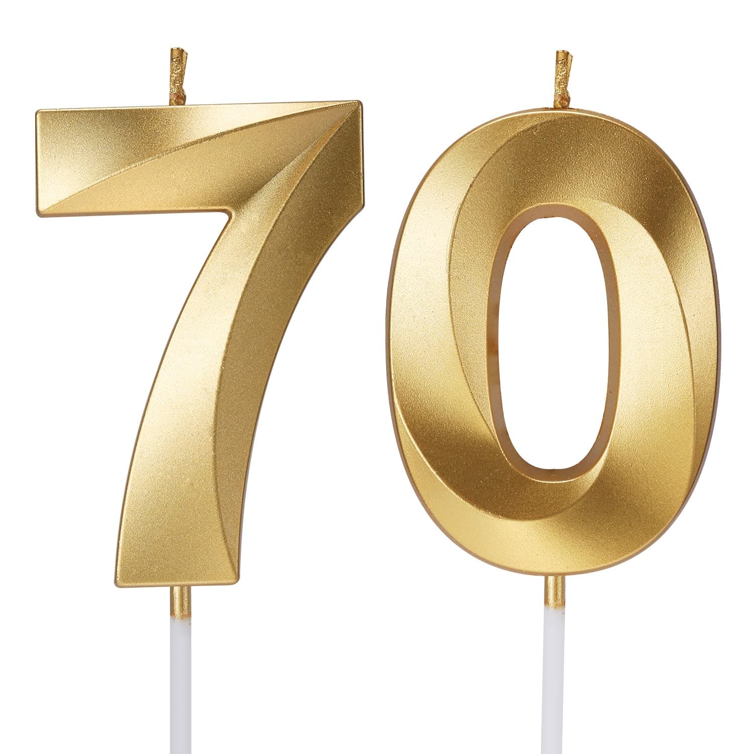 70th Birthday Candles Numbers for Cakes Candle Happy Seventieth Birthday 3D Designed Wedding Anniversary Party Cake Topper Decorations (70, Gold)