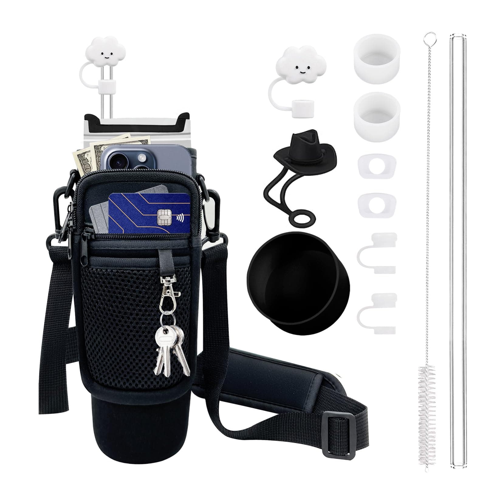 JMY 12PCS Accessories for Stanley Cup 40 oz / 30 oz Tumbler with Handle, Including Cloud Straw Cover Cap, Replacement Straw, Boot, Quencher H2.0 Spill Stopper, Cleaning Brush, Holder with Strap