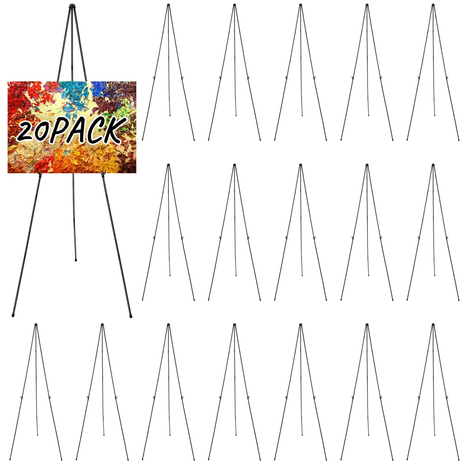 Honoson 20 Pack 63" Easel Stand Adjustable Easels Folding Easels Metal Stand Tripod Easels for Wedding Sign Painting Lobby Poster