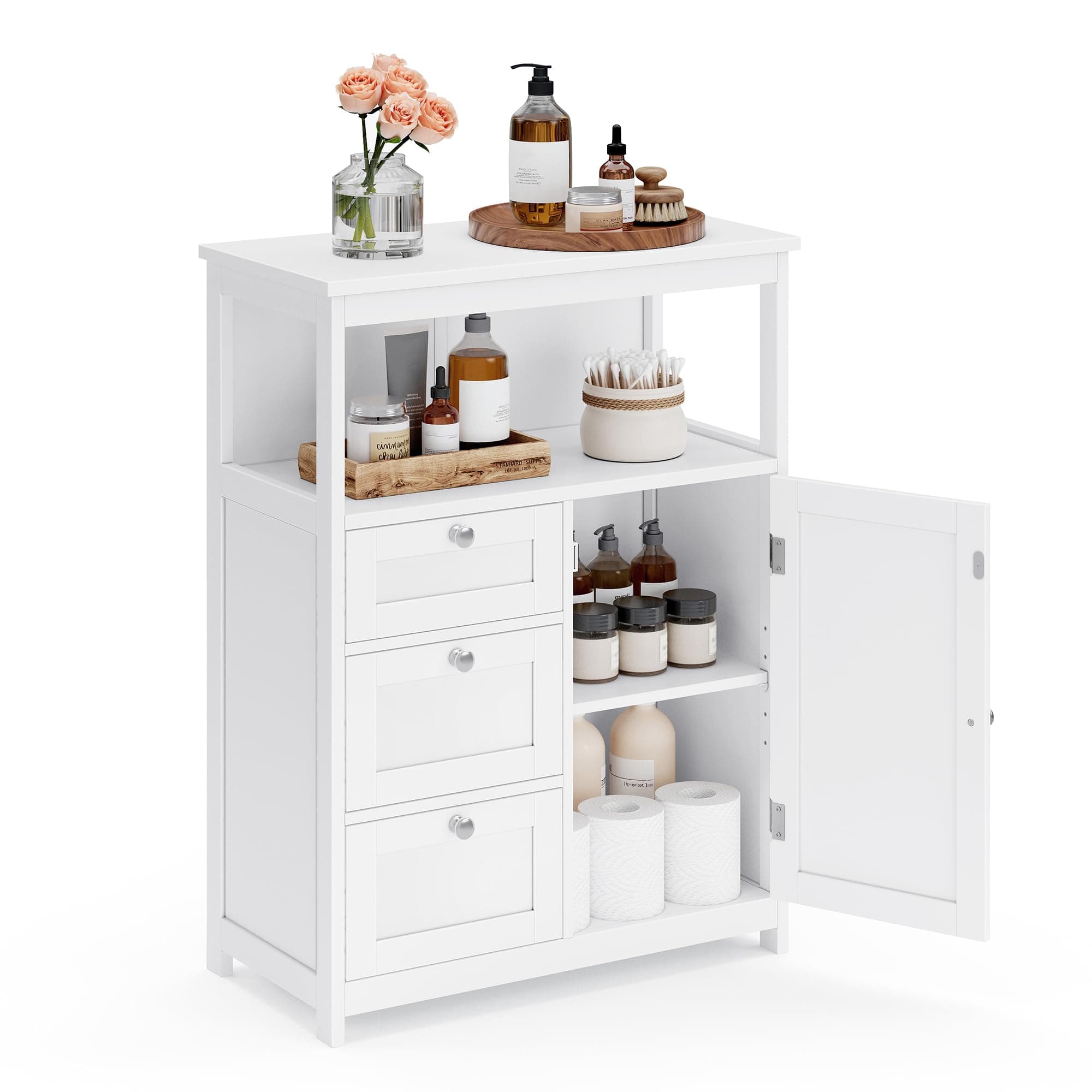 Floor Storage Cabinet, Freestanding Storage Unit with 3 Drawers, Adjustable Shelf, 11.8 x 23.6 x 31.5 Inches, for Living Room, Bathroom, Entryway, White UBBC542P31V2