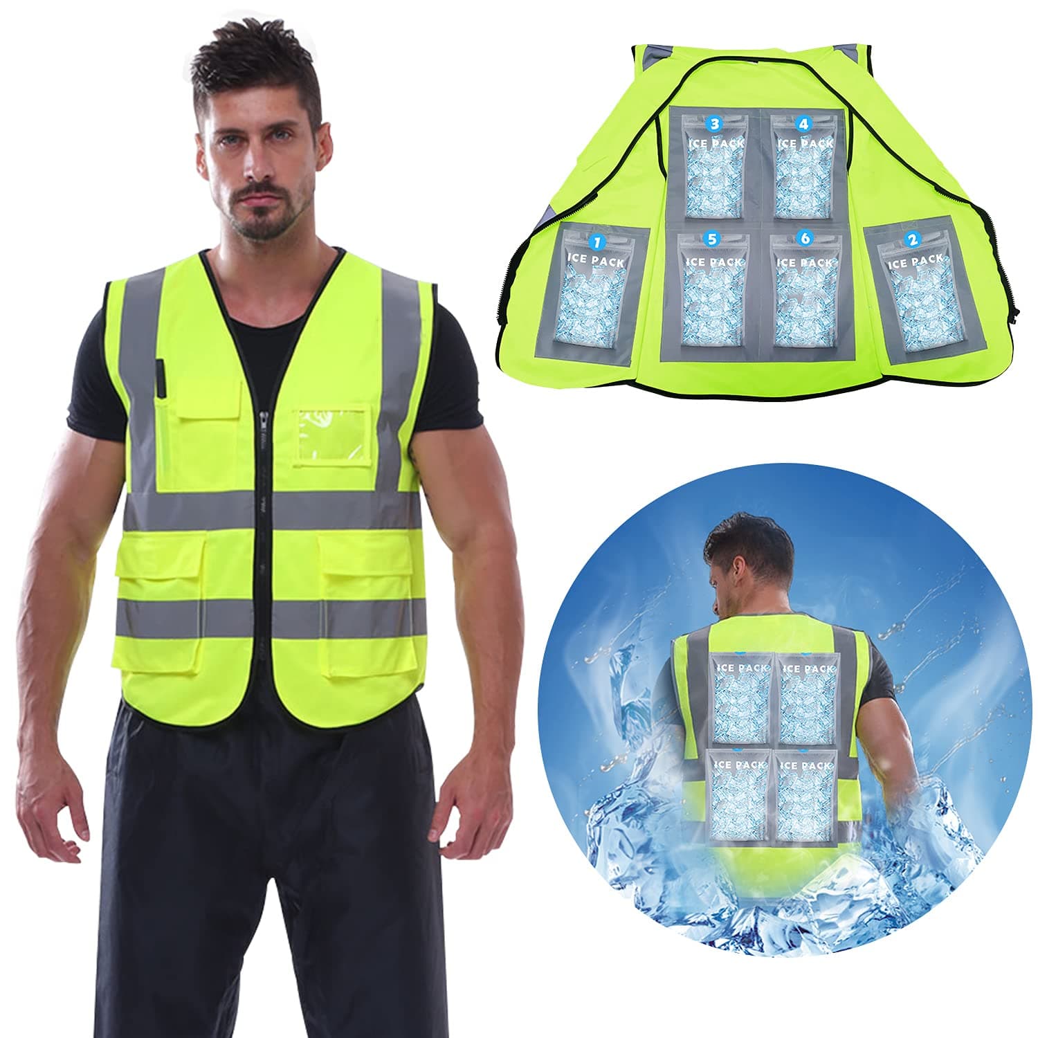 NJDGFCooling Vest with 20Pcs Ice Packs - Cool Safety Vest for Men Women Ice Cooling Vest for Hot Weather Work