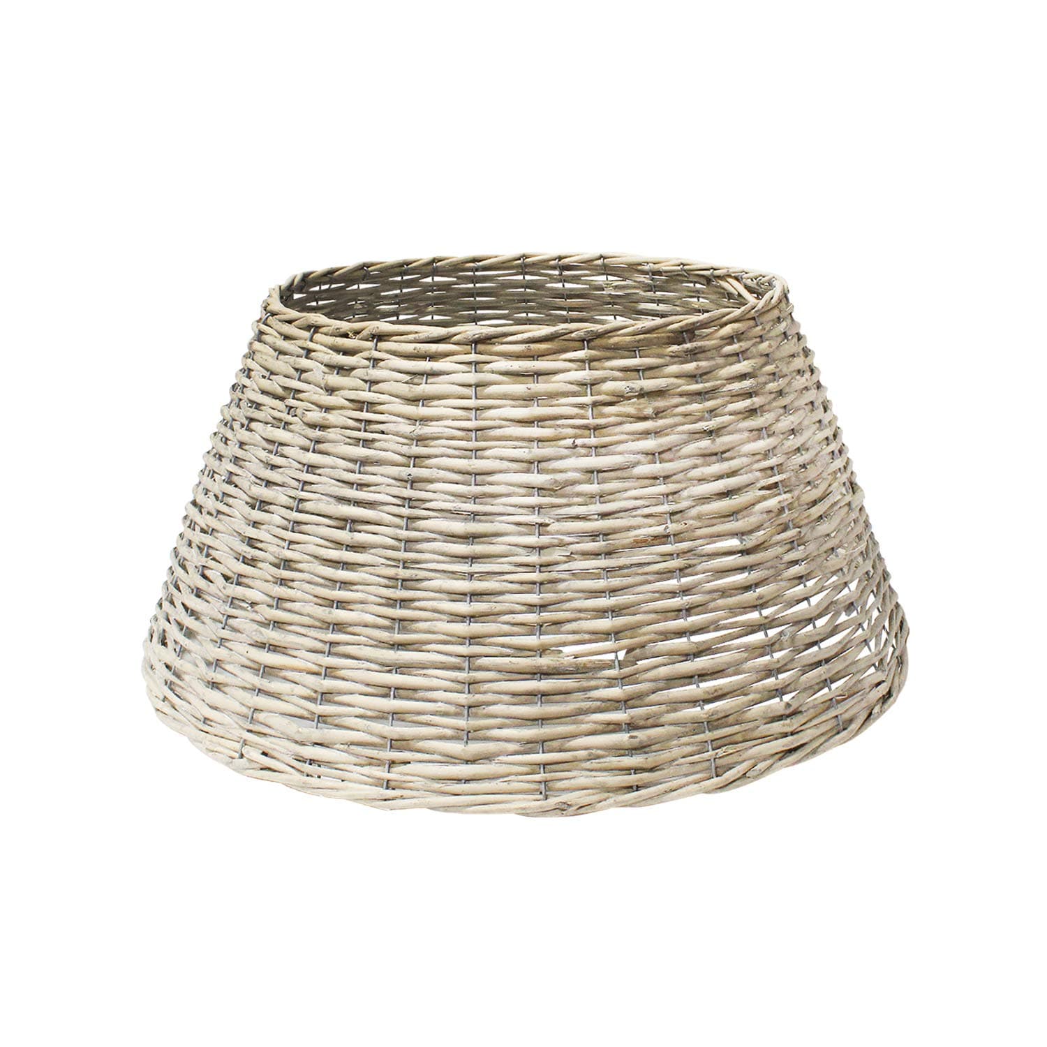 DANIEL JAMES Housewares Christmas Tree Skirt Base Cover Floor Stand Decoration Xmas Rattan Wicker Wood (Small, Grey)