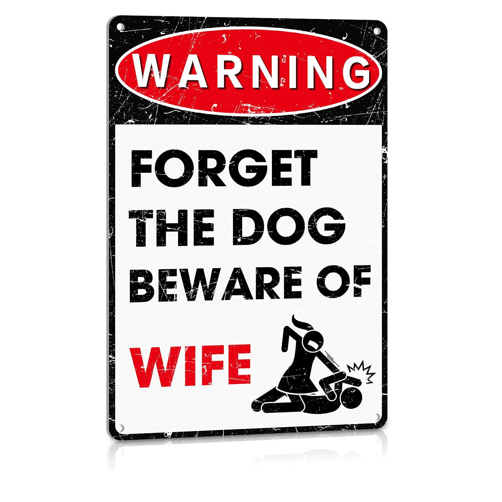 Man Cave Decor Funny Metal Signs Bar Pub Office Garage Wall Decorations - Forget The Dog Beware of Wife Aluminum 12" x 8"