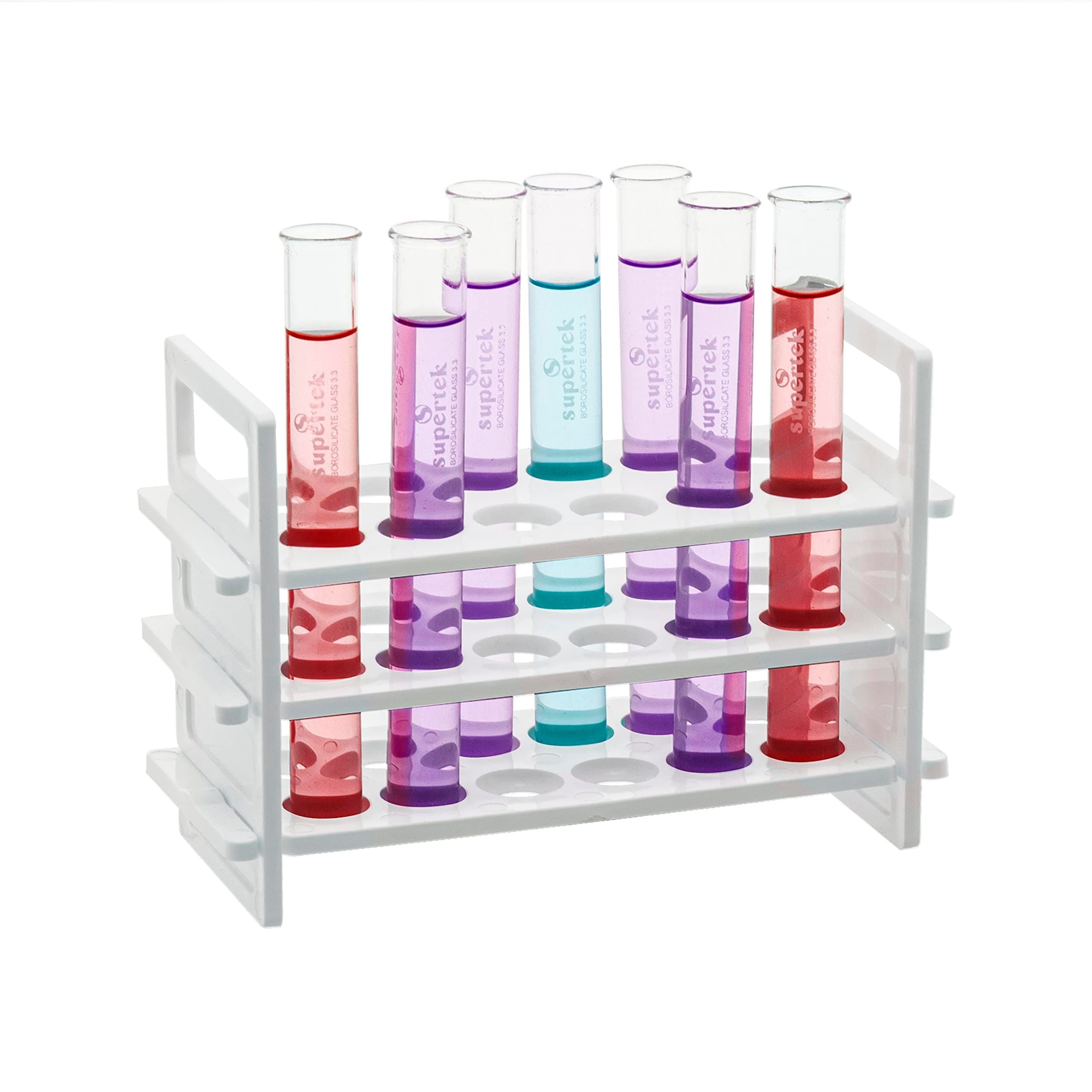 Supertek Test Tube with 3 Tire Test Tube Rack Holds 12 Tubes | Glass Test Tubes for Scientific Experiments, Decorations, Craft (18 mm x 12mm Test Tubes Stand)