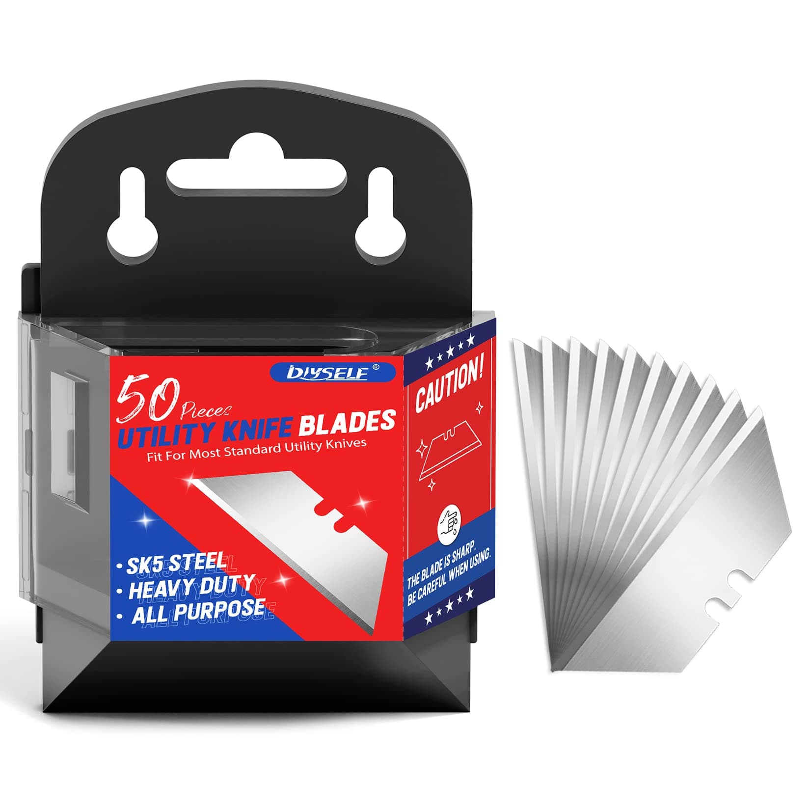 - 50 Pack Utility Knife Blades, SK5 Steel Box Cutter Blades with Dispenser, Standard Blades for Box Cutter Utility Knife Replacement, Sharper Utility Blade, Refills