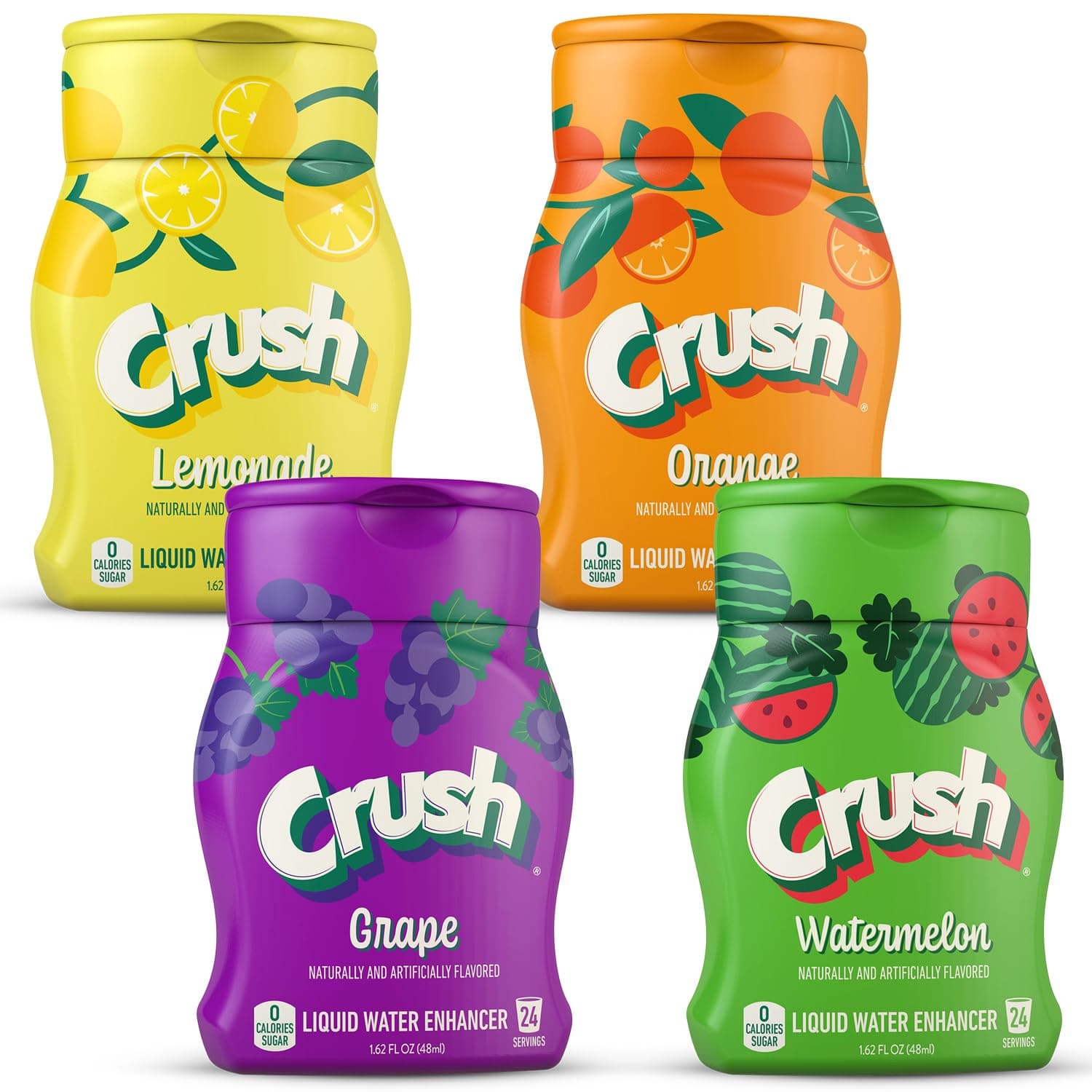 Crush, Summer Variety, Liquid Water Enhancer – New, Better Taste! (4 Bottles, Makes 96 Flavored Water Drinks) – Sugar Free, Zero Calorie