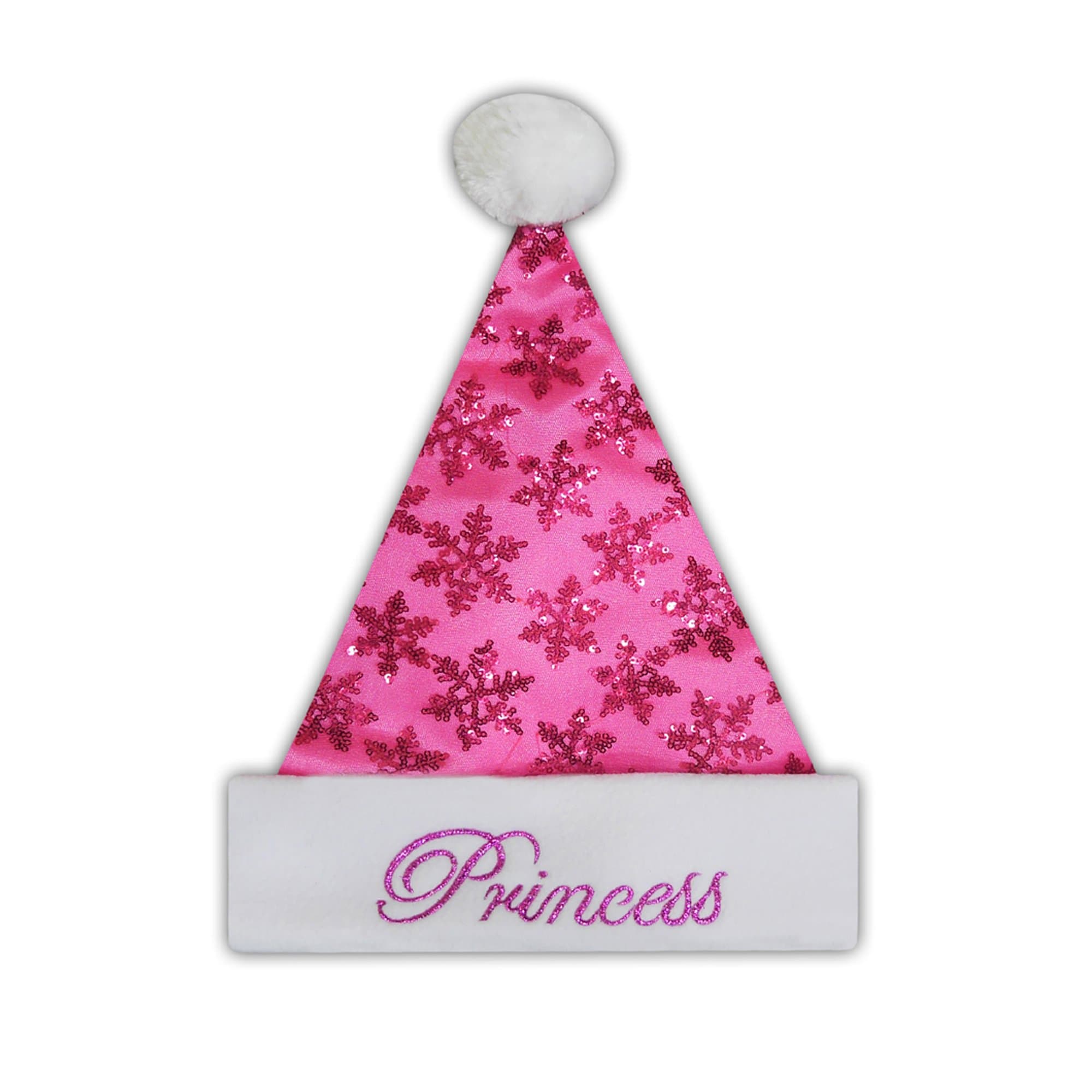 15” Pink Princess Sequin Snowflake Christmas Santa Hat