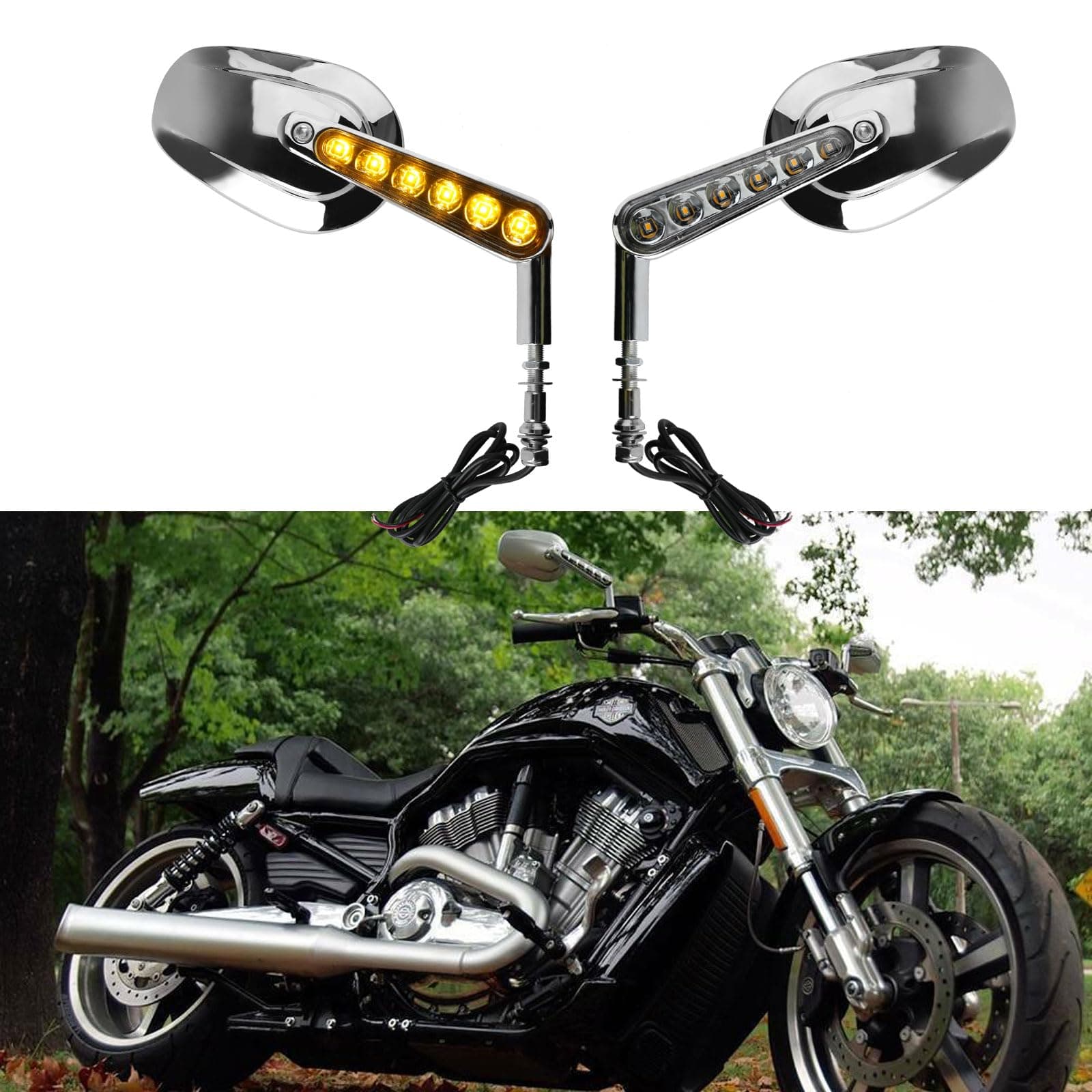 Pacewalker Muscle Rear View Mirrors with LED Turn Signals Light for H-arley Davidson VROD V-Rod VRSCF CHROME