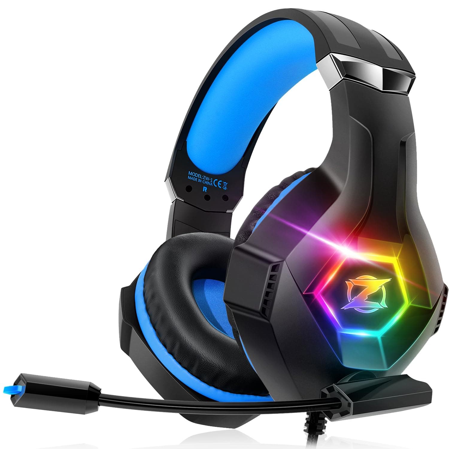 Ozeino Gaming Headset for PC, Ps4, Ps5, Xbox Headset with 7.1 Surround Sound, Gaming Headphones with Noise Cancelling Mic RGB Light Over Ear Headphones for Xbox Series X/S, Switch-Blue