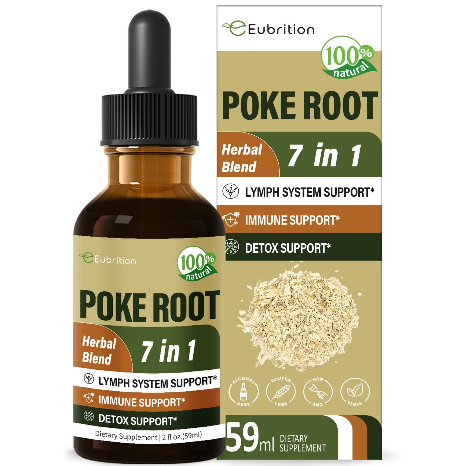 Poke Root Drops for Lymph System Support, Lymphatic Drainage Supplement for Lymphedema, 7 in 1 Formula with Goldenseal Extract for Immune Support, Dandelion for Detox & Cleanse. 2oz