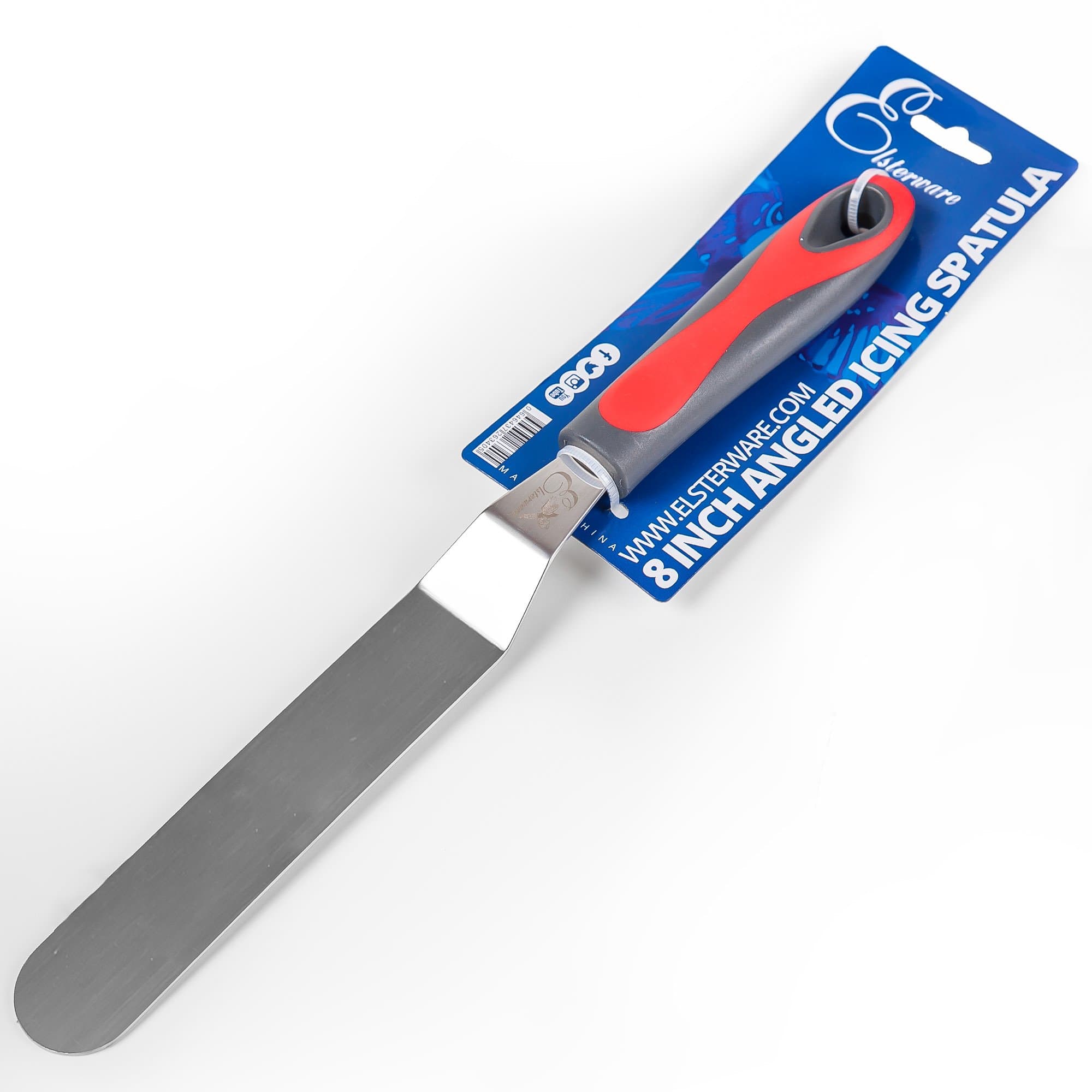 Icing Spatula 7.5in Angled|Soft Ergonomic Silicone Grip Handle and Sturdy Stainless Steel Blade|Perfect for Professional Frosting and Decorating Cookies-Cakes-Cupcakes-Brownies-Desserts by Elsterware