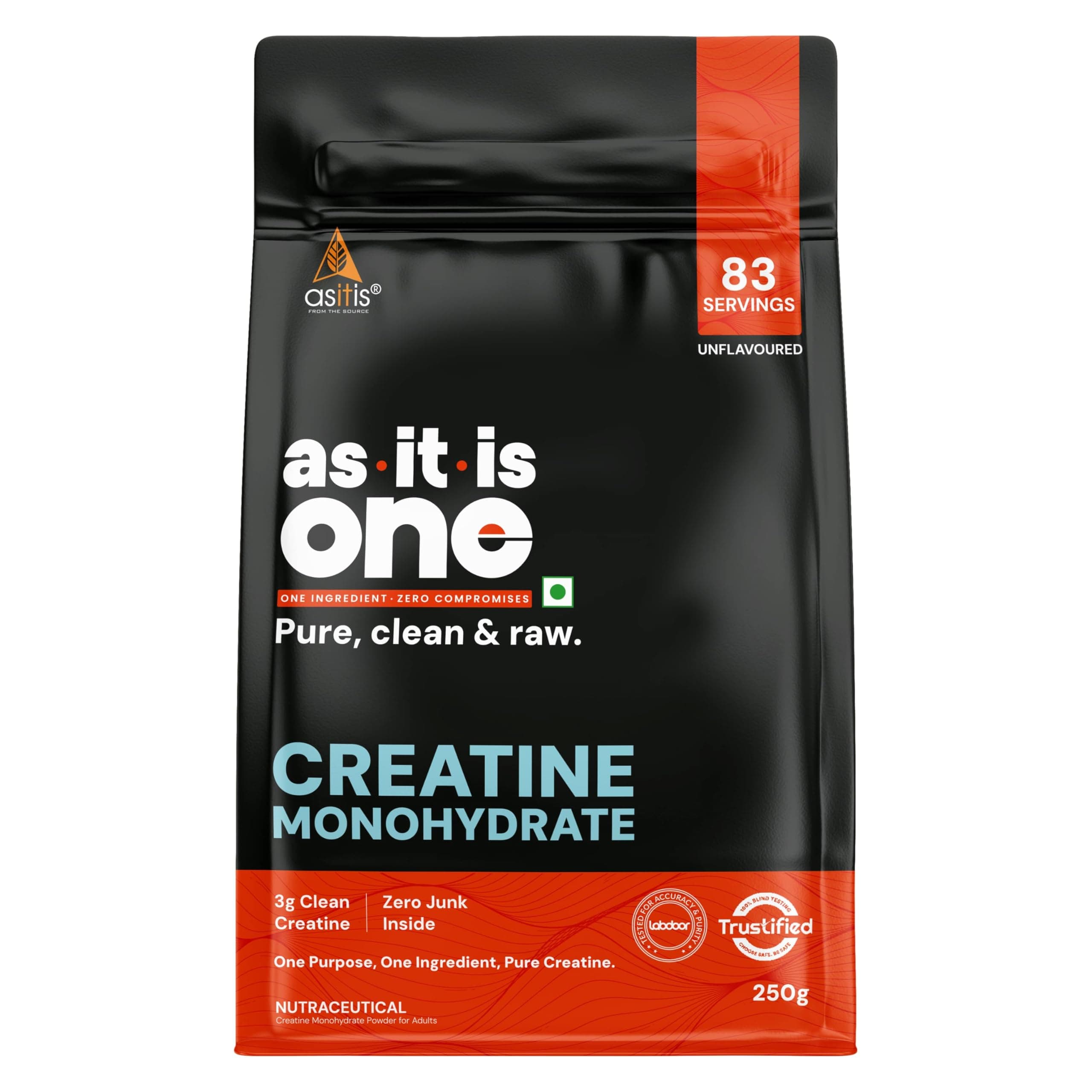 AS-IT-IS Nutrition Creatine Monohydrate USA Labdoor Certified for Accuracy & Purity Pre-Workout Improves Muscle Mass & Recovery and Reduces Muscle Fatigue No Flavors Added , 250 grams